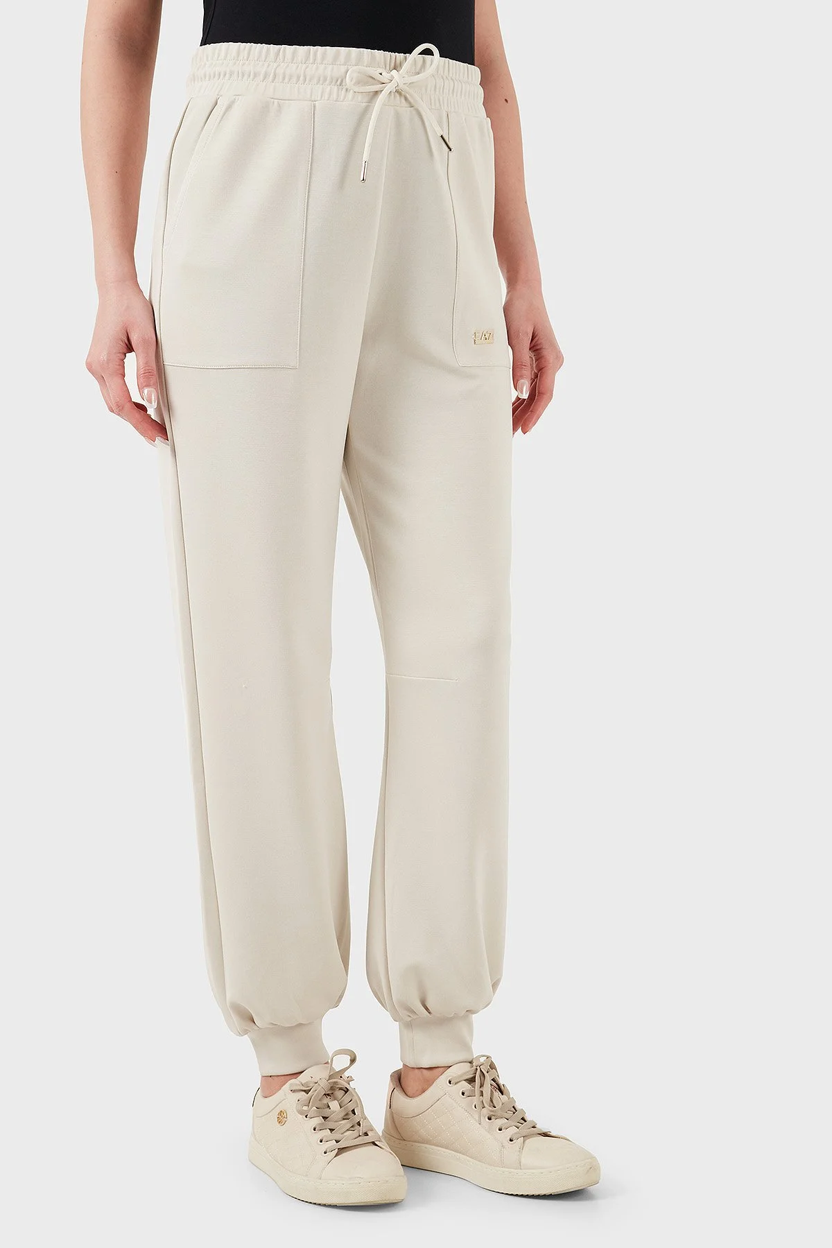 EA7 Streç Modal Karışımlı Relaxed Fit Yüksek Bel Ribanalı Paça Jogger Kadın Pantolon 7W000193 AF12643 U1112 BEJ - 1