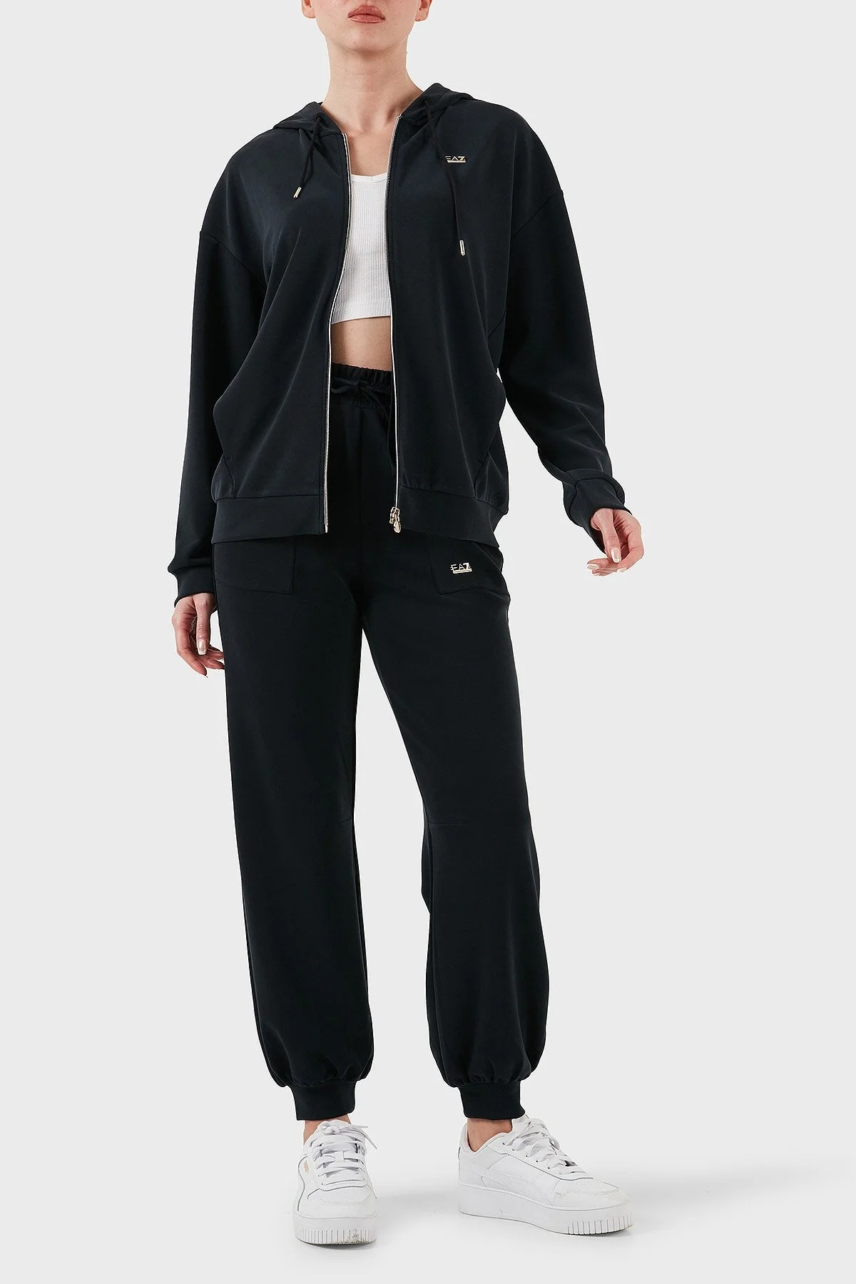 EA7 Streç Modal Karışımlı Relaxed Fit Yüksek Bel Ribanalı Paça Jogger Bayan Pantolon 7W000193 AF12643 UC001 SİYAH - 3