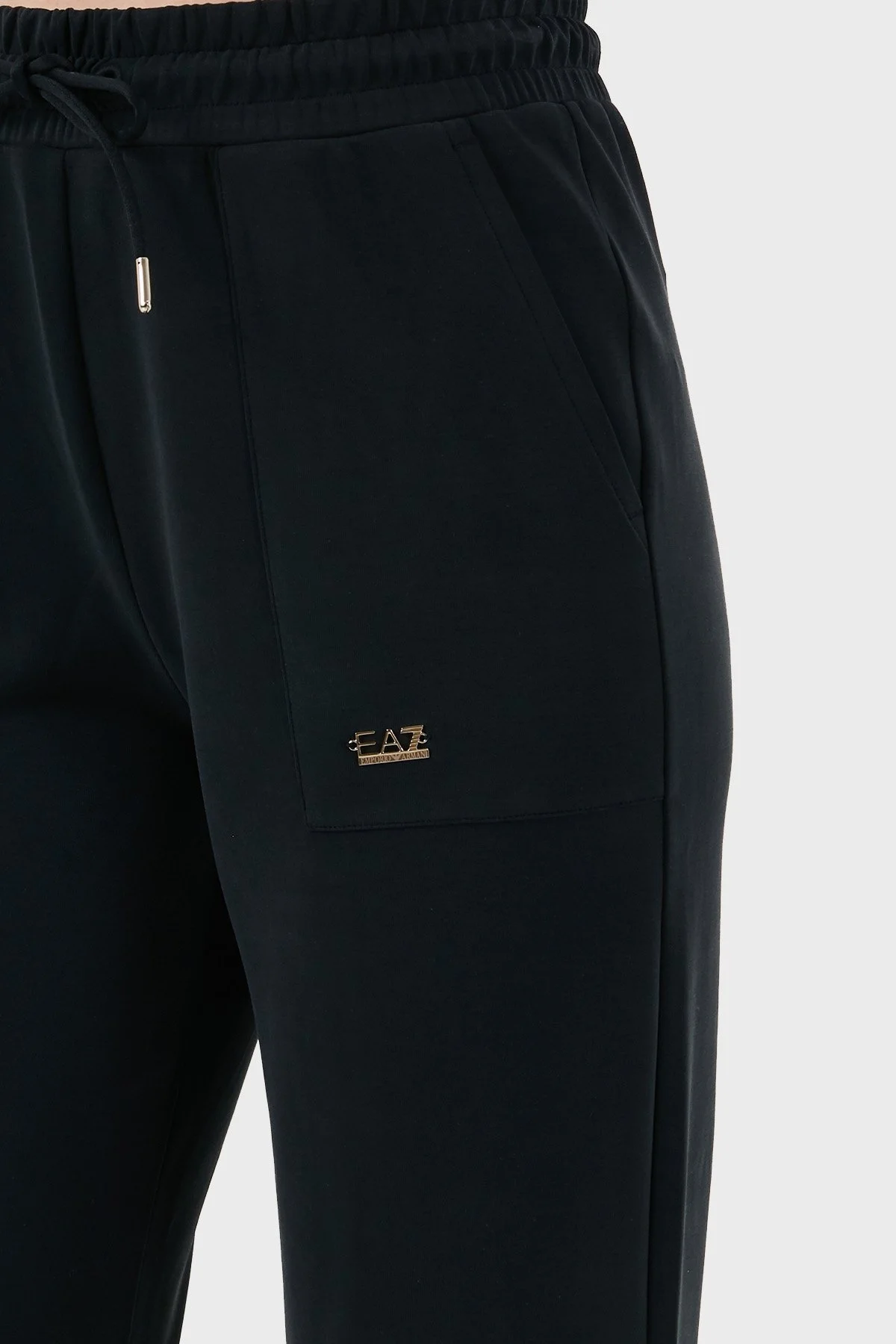 EA7 Streç Modal Karışımlı Relaxed Fit Yüksek Bel Ribanalı Paça Jogger Bayan Pantolon 7W000193 AF12643 UC001 SİYAH - 6