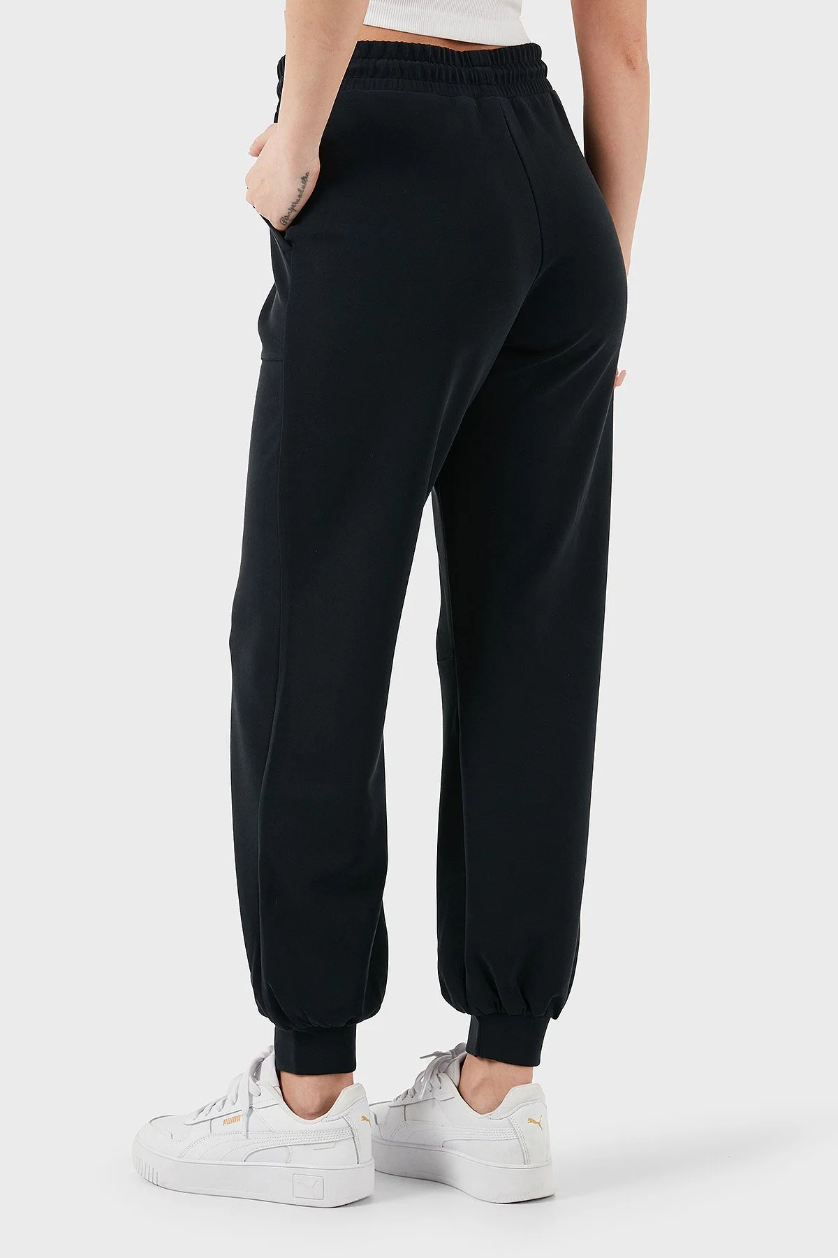 EA7 Streç Modal Karışımlı Relaxed Fit Yüksek Bel Ribanalı Paça Jogger Kadın Pantolon 7W000193 AF12643 UC001 SİYAH - 2