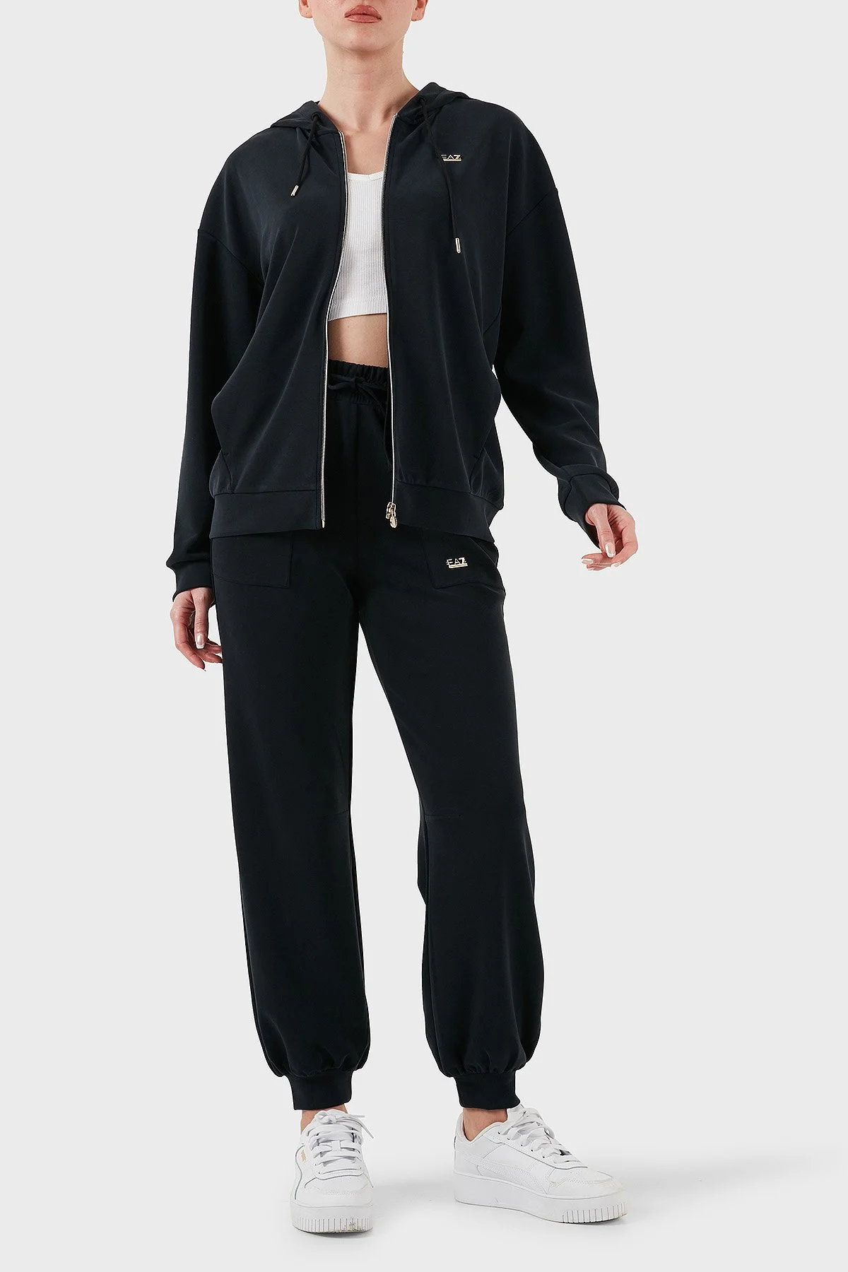 EA7 Streç Modal Karışımlı Relaxed Fit Yüksek Bel Ribanalı Paça Jogger Kadın Pantolon 7W000193 AF12643 UC001 SİYAH - 3