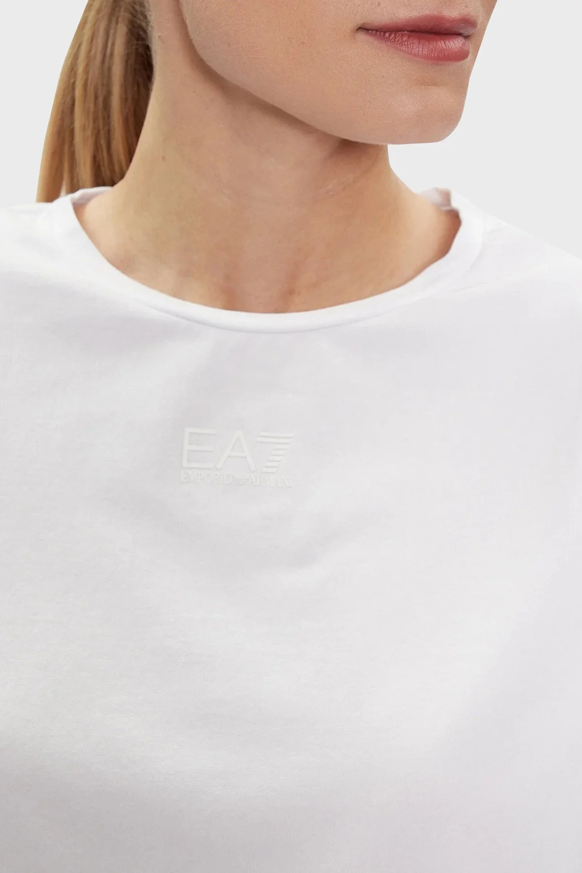 EA7 Streç Pamuklu Boxy Fit Kadın T Shirt 3DTT22 TJ6SZ 1100 BEYAZ - 4