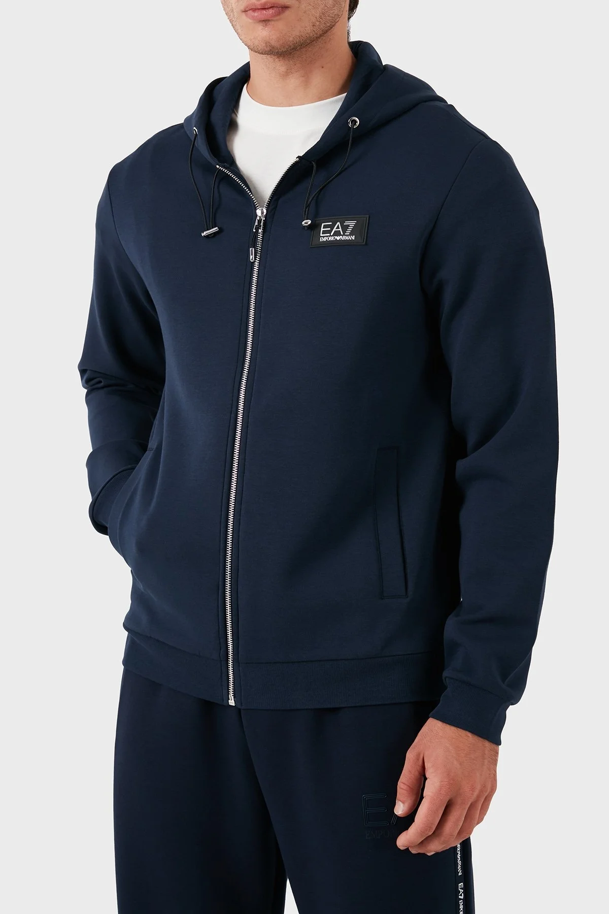 EA7 Streç Pamuklu Kapüşonlu Regular Fit Erkek Sweat 3DPM82 PJUEZ 1554 LACİVERT - 1