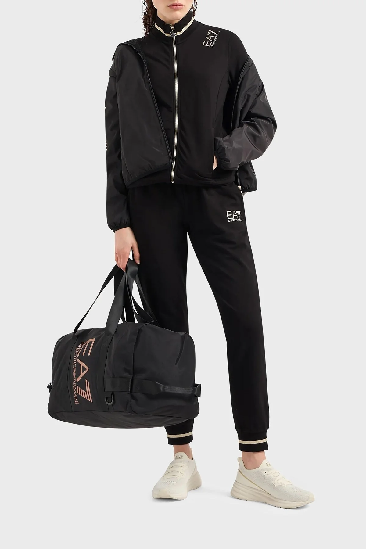 EA7 Streç Pamuklu Regular Fit Bayan Eşofman Takımı 3DTV51 TJTXZ 0200 SİYAH - 3