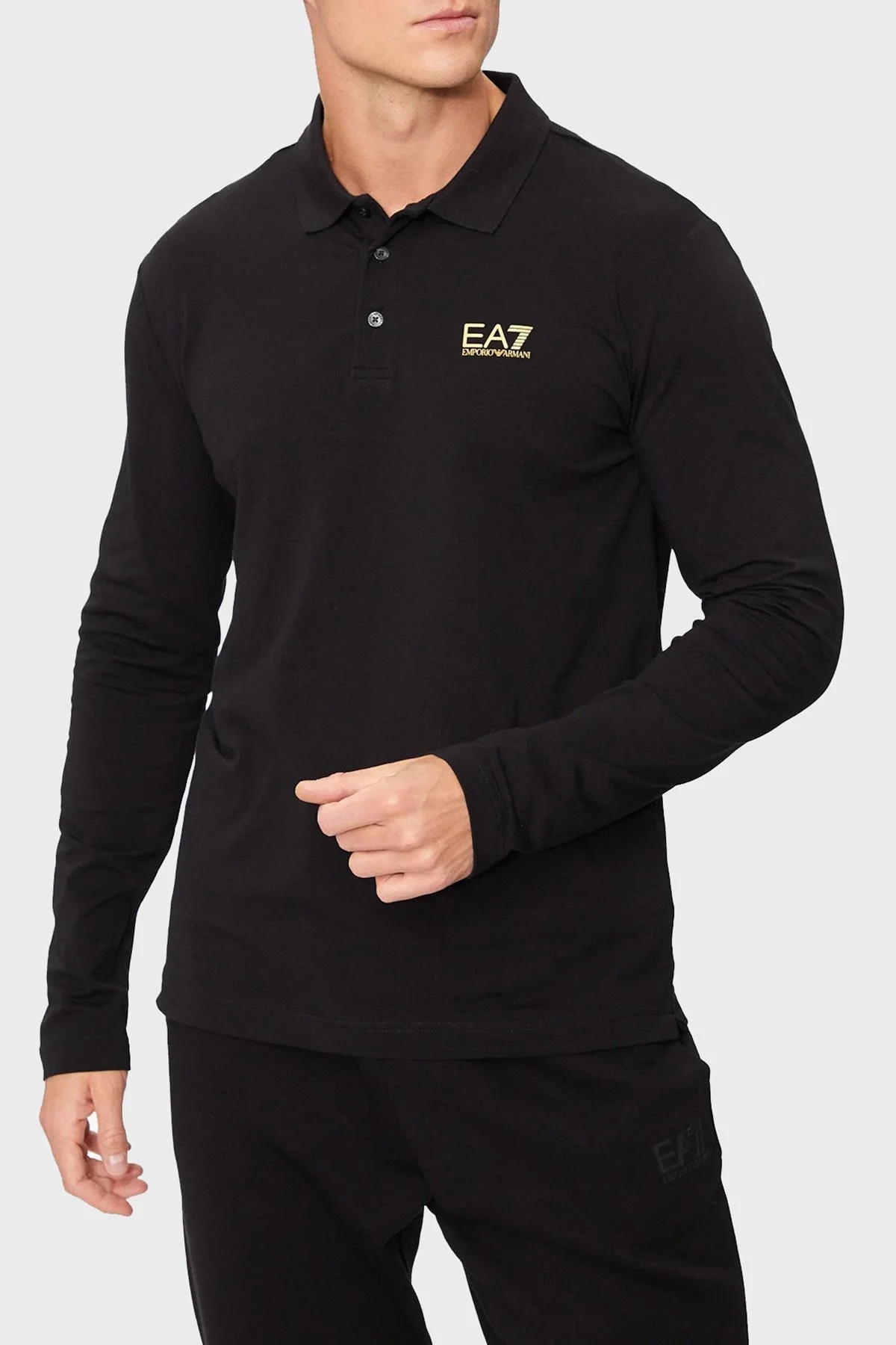 EA7 Streç Pamuklu Regular Fit Düğmeli Erkek Polo Yaka T Shirt 8NPF15 PJVQZ 0208 SİYAH - 1