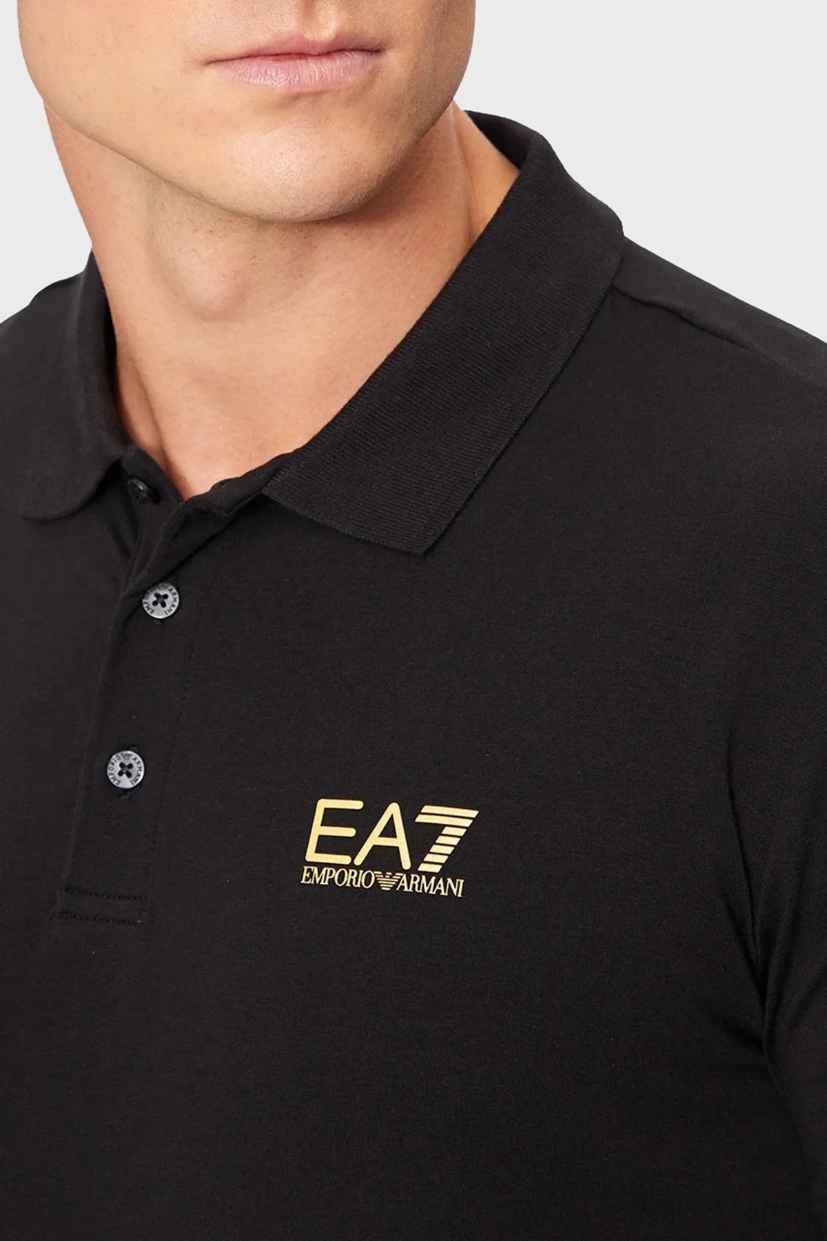 EA7 Streç Pamuklu Regular Fit Düğmeli Erkek Polo Yaka T Shirt 8NPF15 PJVQZ 0208 SİYAH - 4