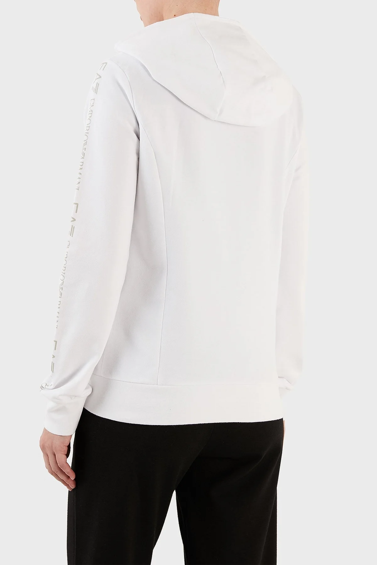 EA7 Streç Pamuklu Regular Fit Fermuarlı Kapüşonlu Bayan Sweat 3RTM21 TJCQZ 0101 BEYAZ - 5
