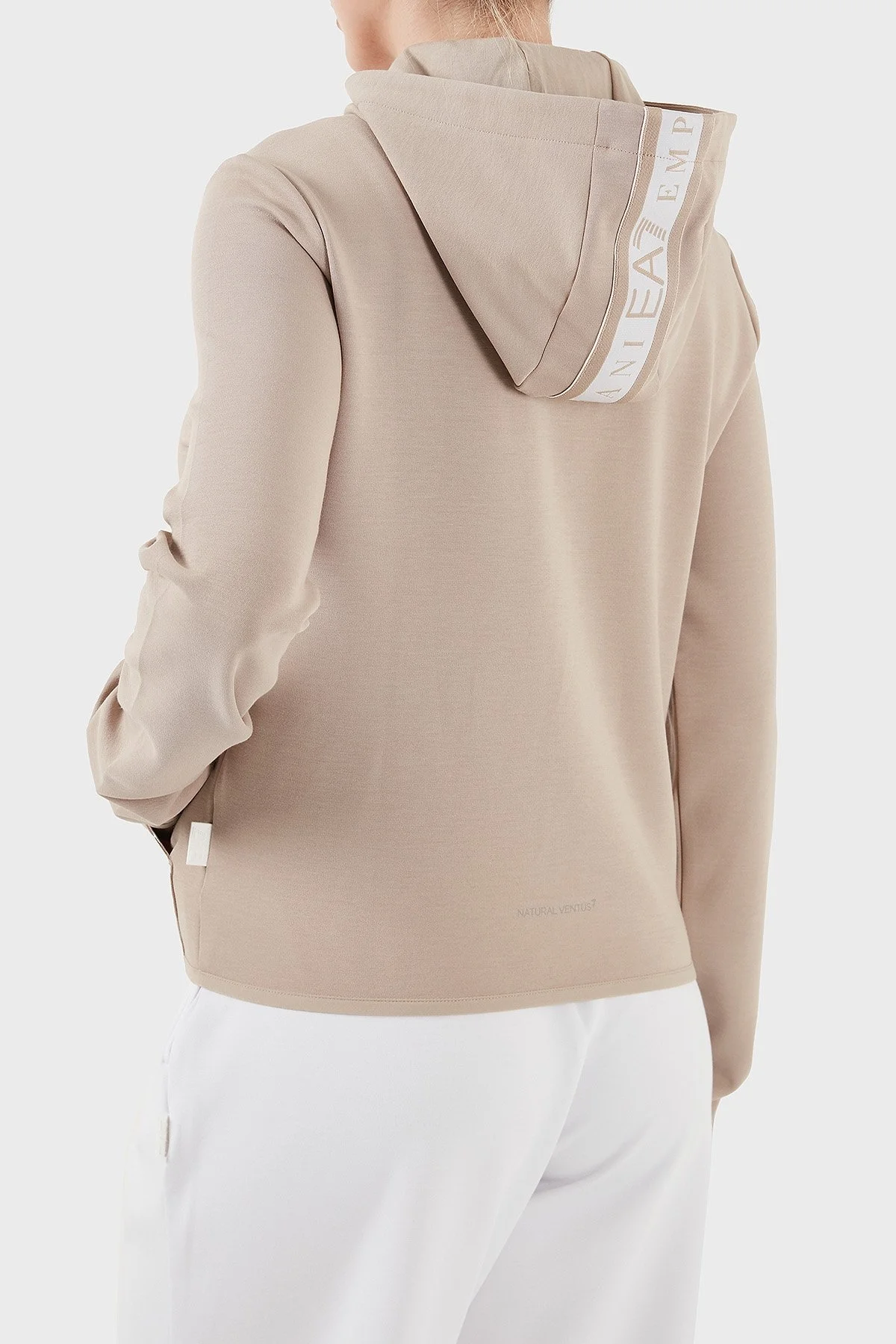 EA7 Streç Pamuklu Regular Fit Kapüşonlu Bayan Sweat 7W000278 AF12501 U6155 BEJ - 3
