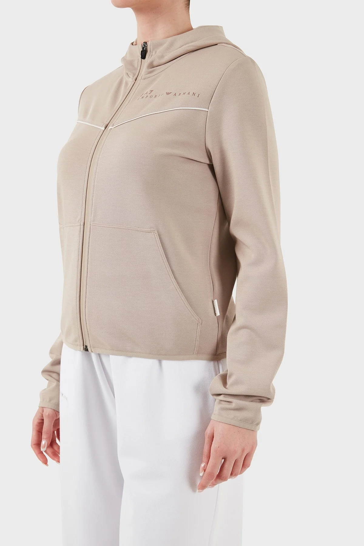 EA7 Streç Pamuklu Regular Fit Kapüşonlu Bayan Sweat 7W000278 AF12501 U6155 BEJ - 6