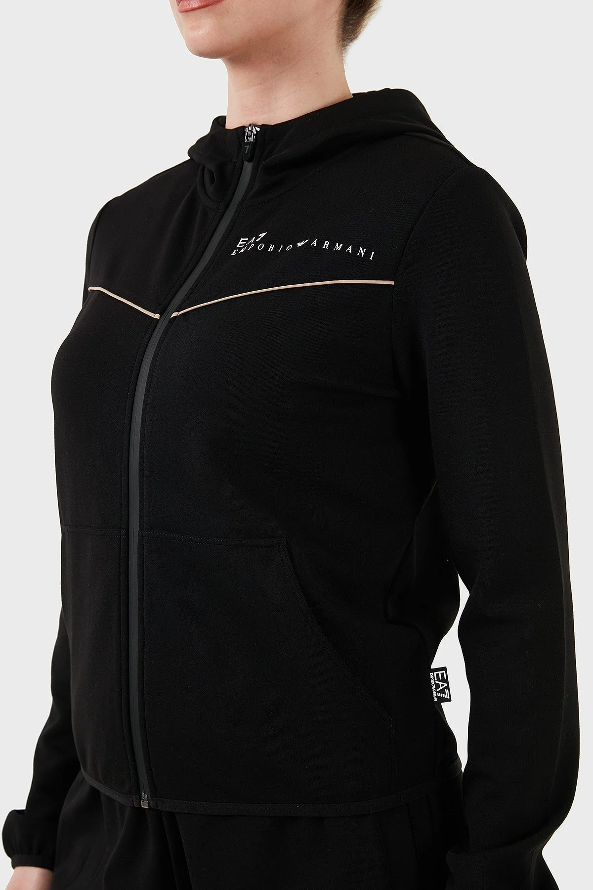 EA7 Streç Pamuklu Regular Fit Kapüşonlu Bayan Sweat 7W000278 AF12501 UC001 SİYAH - 7