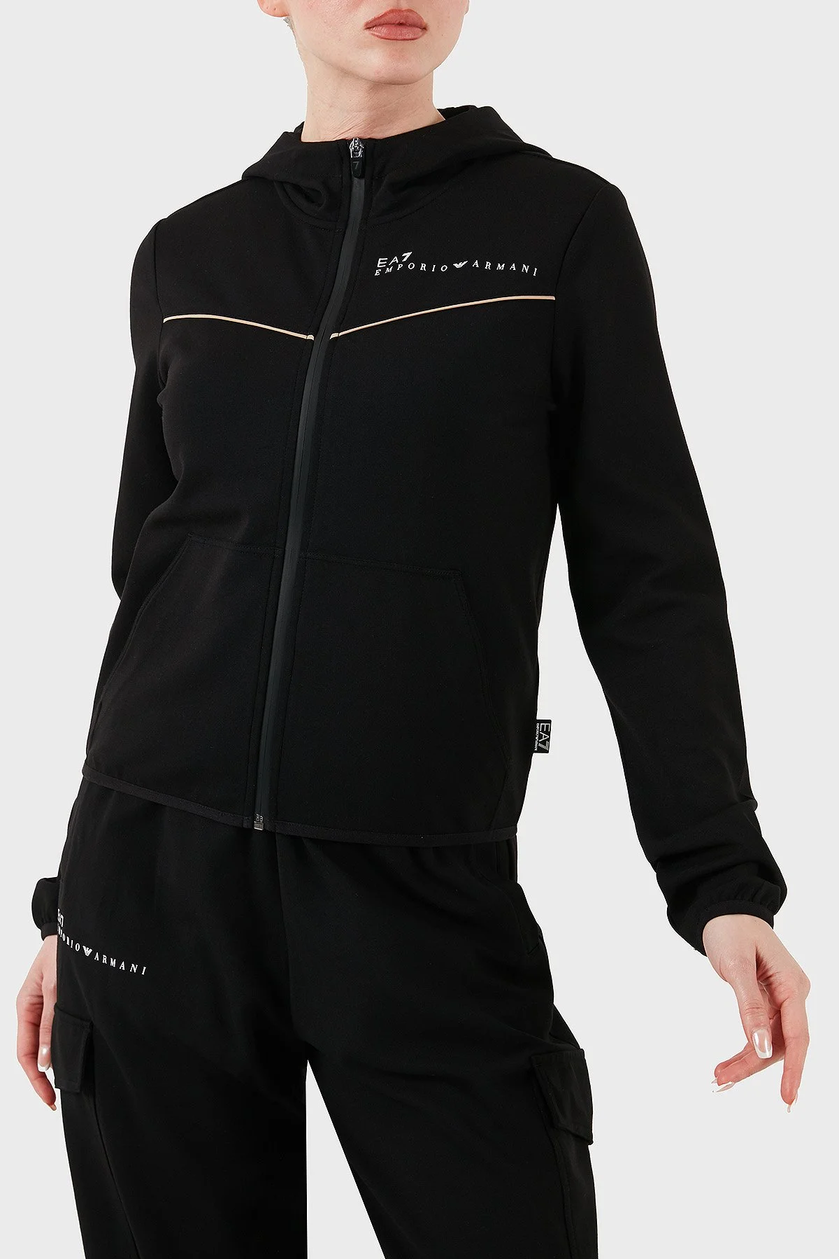 EA7 Streç Pamuklu Regular Fit Kapüşonlu Kadın Sweat 7W000278 AF12501 UC001 SİYAH - 1