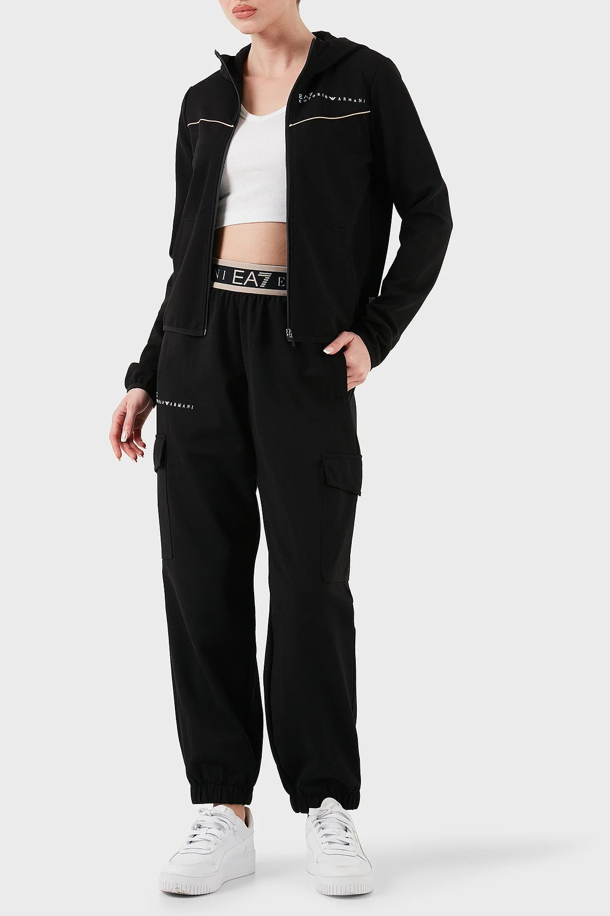 EA7 Streç Pamuklu Regular Fit Kapüşonlu Kadın Sweat 7W000278 AF12501 UC001 SİYAH - 2