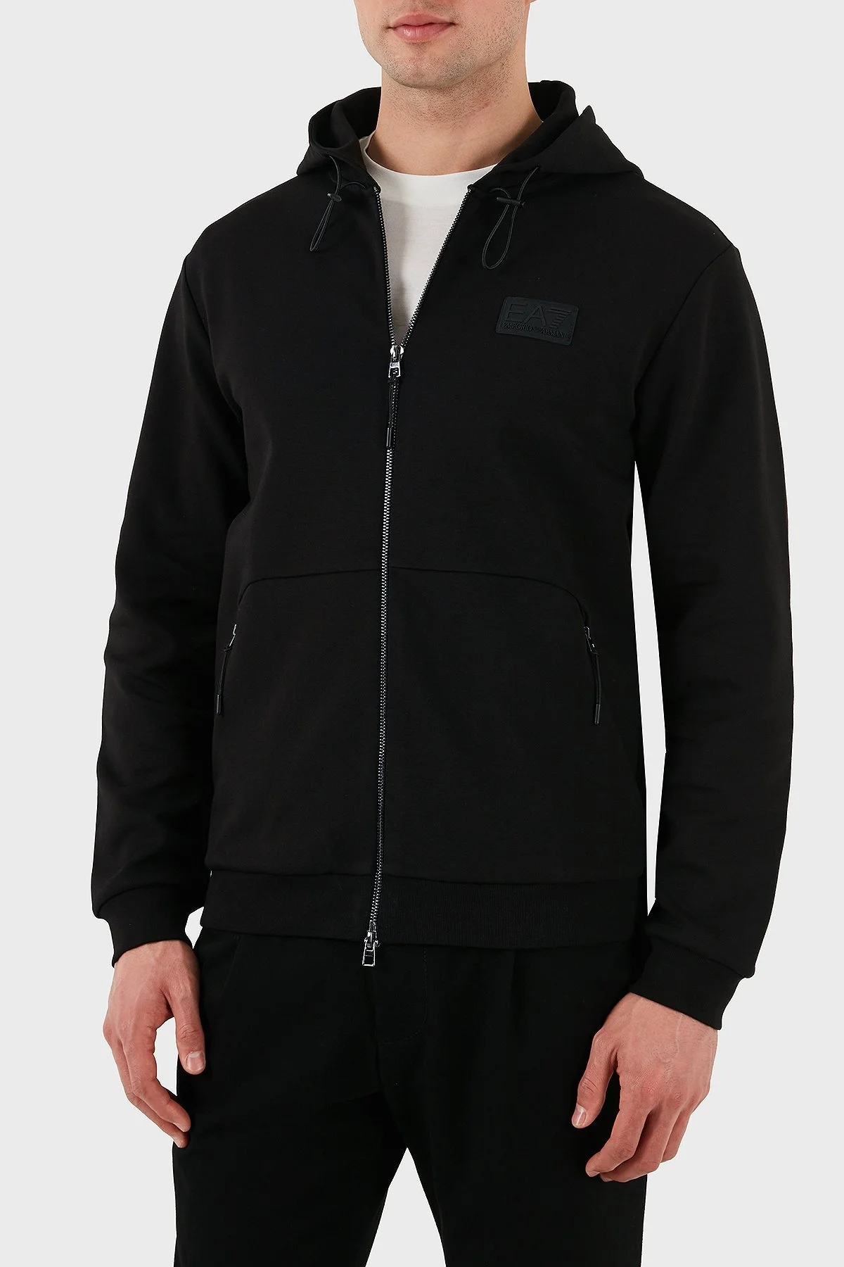 EA7 Streç Pamuklu Regular Fit Kapüşonlu Erkek Sweat 7M000094 AF12116 UC001 SİYAH - 1