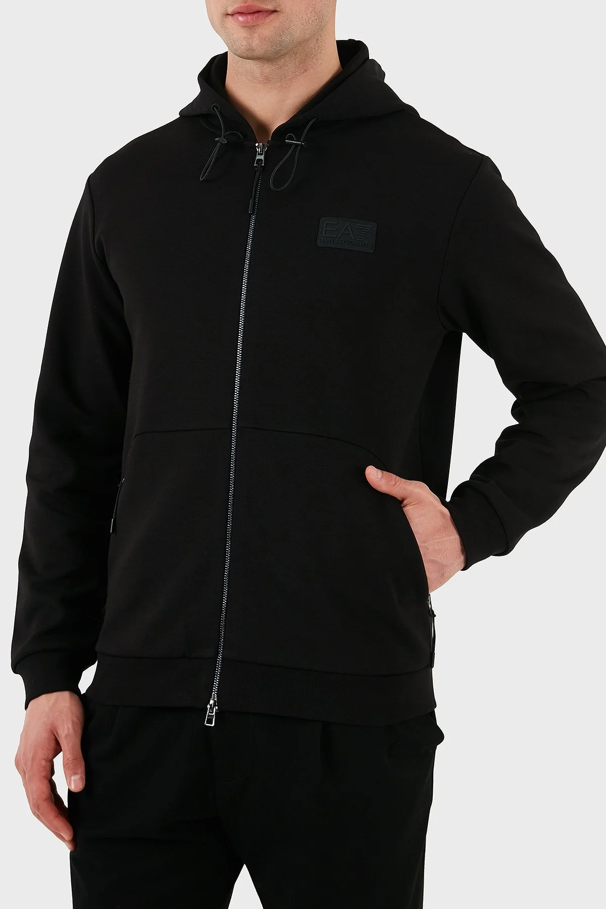 EA7 Streç Pamuklu Regular Fit Kapüşonlu Erkek Sweat 7M000094 AF12116 UC001 SİYAH - 4