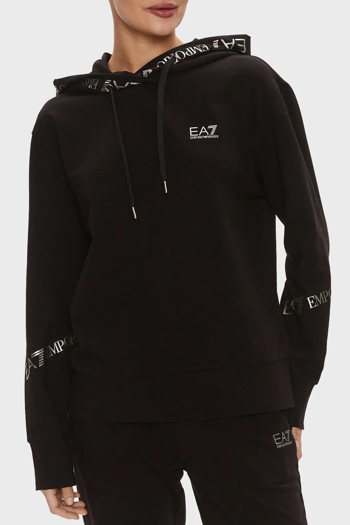 EA7 Streç Pamuklu Regular Fit Logolu Bayan Eşofman Takımı 8NTV52 TJTXZ 0200 SİYAH - 3