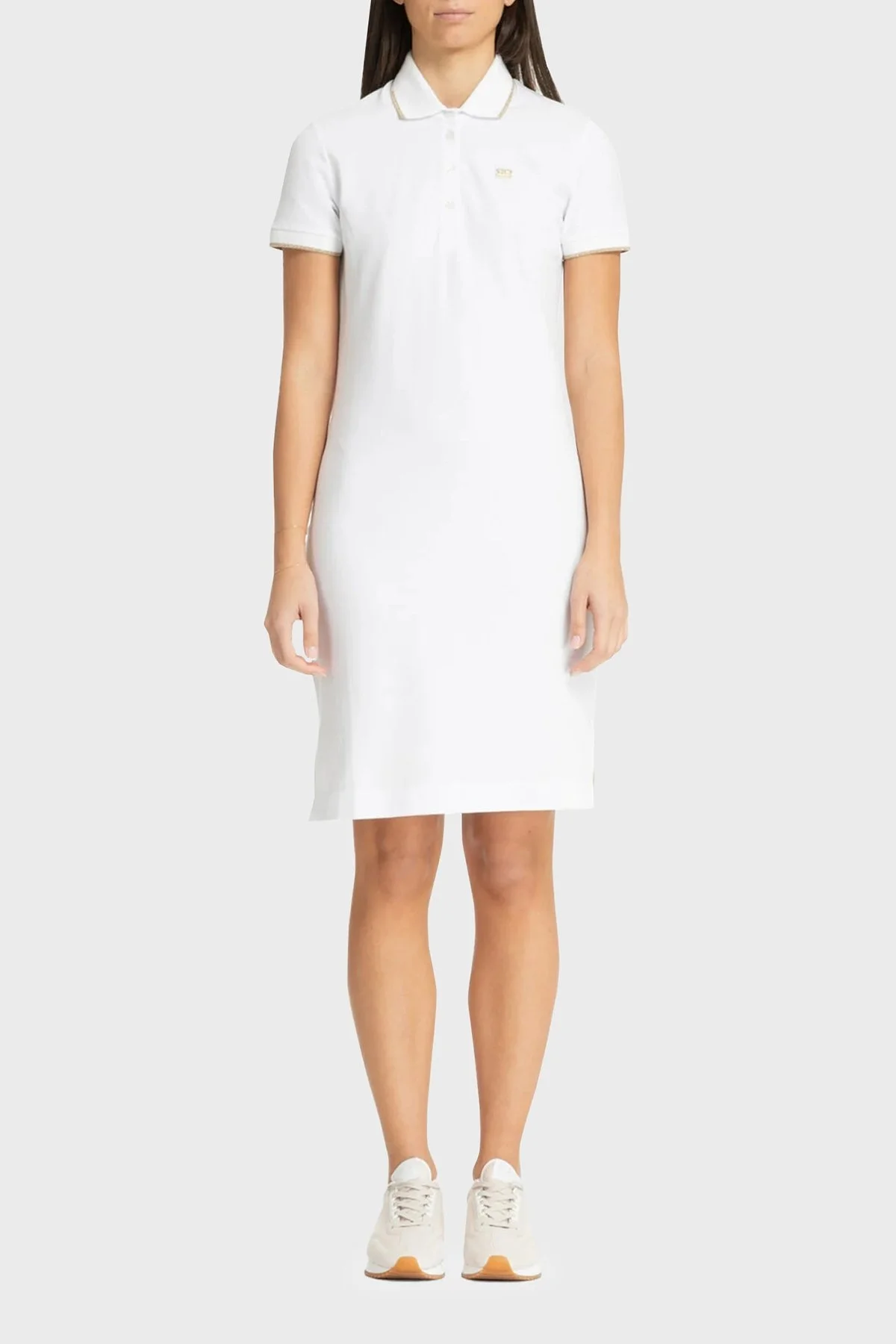 EA7 Streç Pamuklu Regular Fit Polo Yaka Mini Bayan Elbise 3DTA56 TJ9DZ 1100 BEYAZ - 3