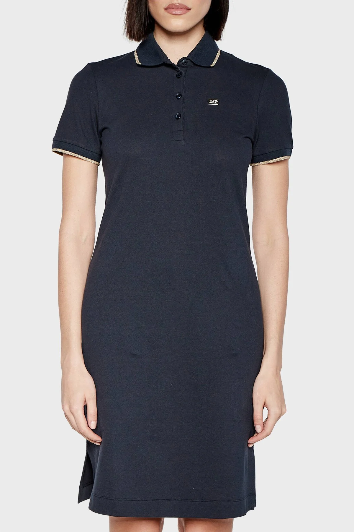 EA7 Streç Pamuklu Regular Fit Polo Yaka Mini Kadın Elbise 3DTA56 TJ9DZ 1555 LACİVERT - 1