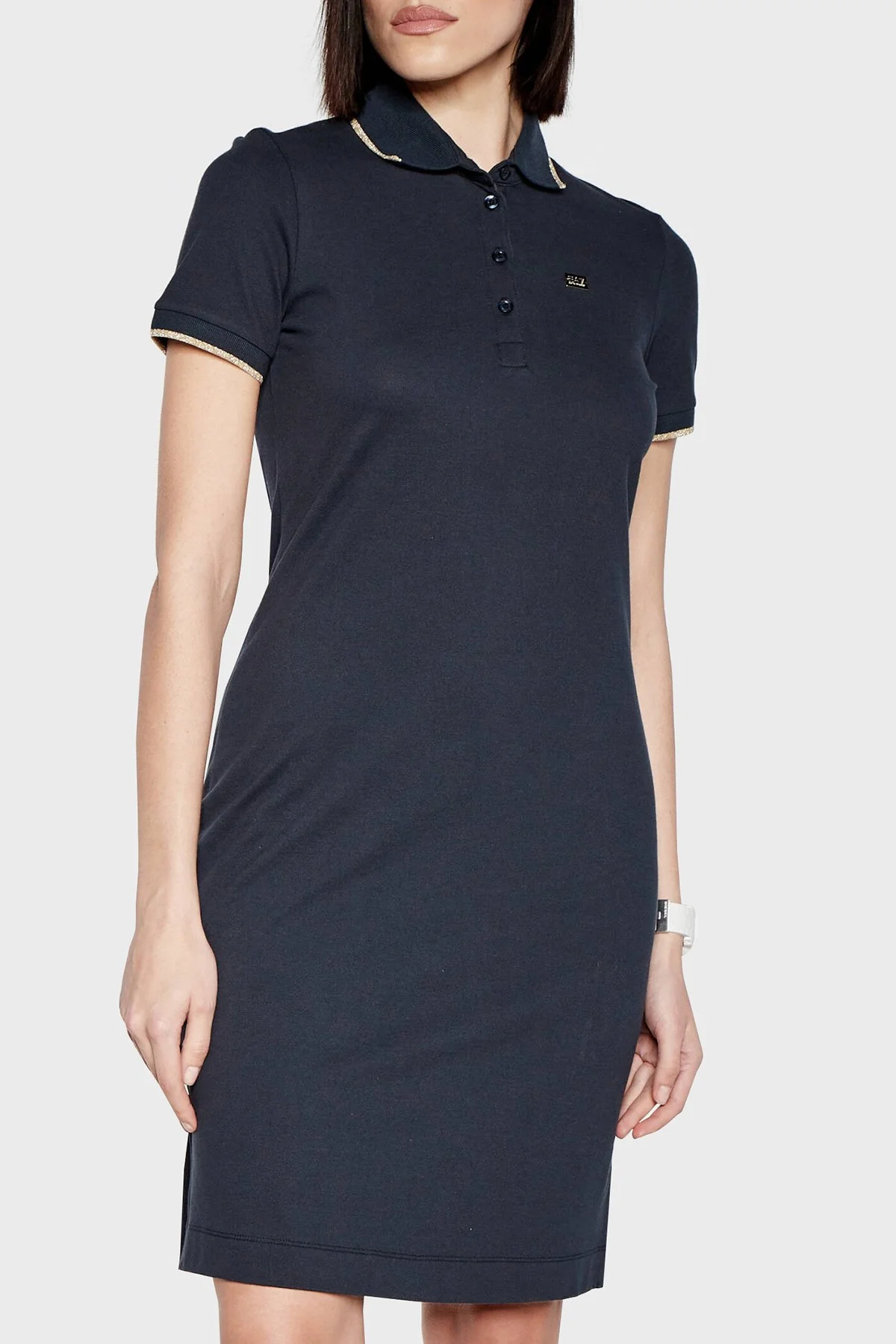 EA7 Streç Pamuklu Regular Fit Polo Yaka Mini Kadın Elbise 3DTA56 TJ9DZ 1555 LACİVERT - 4