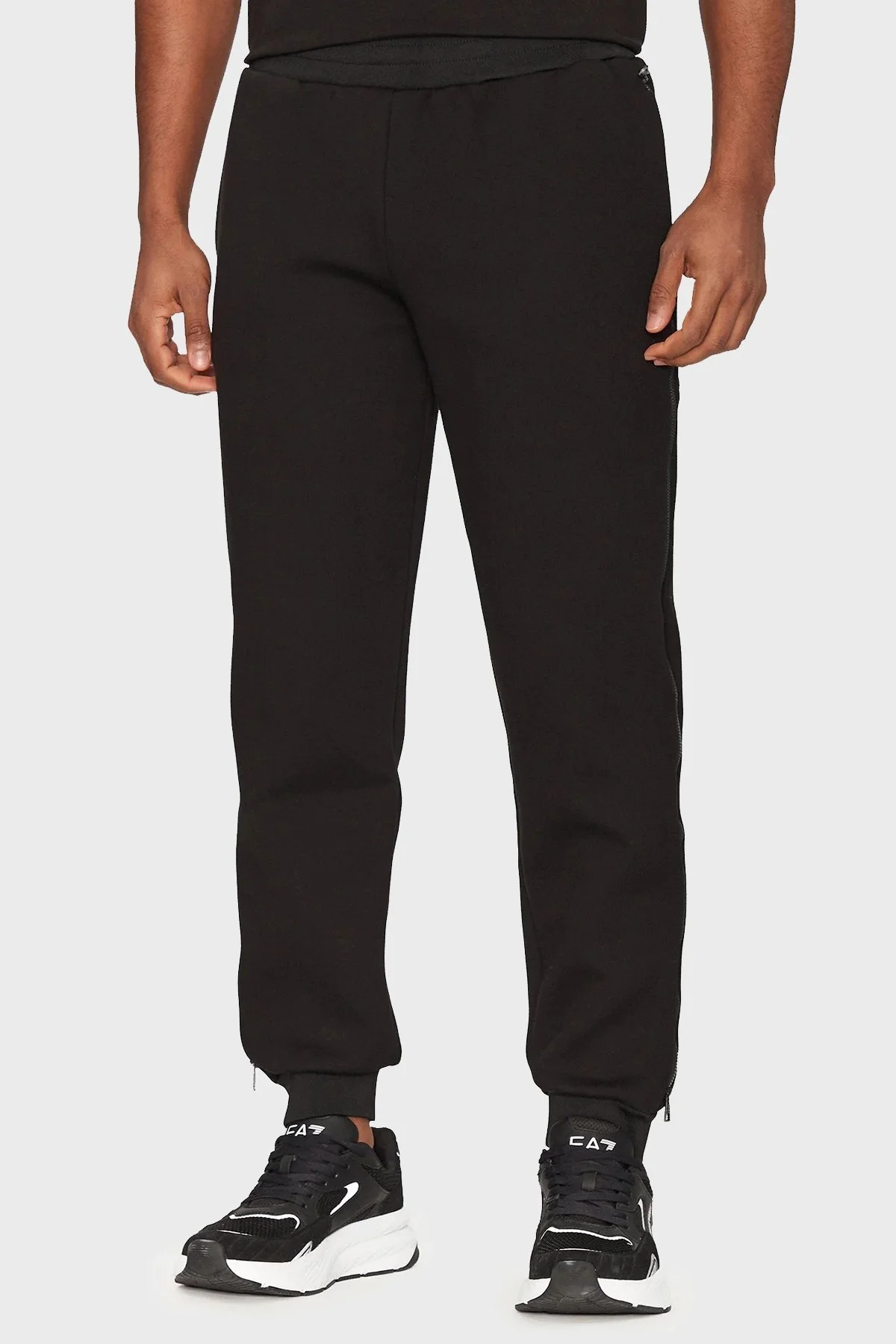 EA7 Streç Pamuklu Regular Fit Yüksek Bel Ribanalı Paça Jogger Erkek Pantolon 7M000144 AF13538 UC001 SİYAH - 1