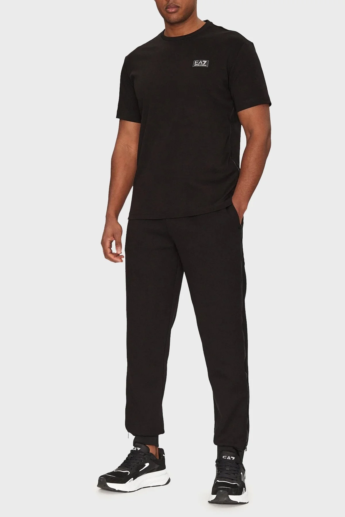 EA7 Streç Pamuklu Regular Fit Yüksek Bel Ribanalı Paça Jogger Erkek Pantolon 7M000144 AF13538 UC001 SİYAH - 2