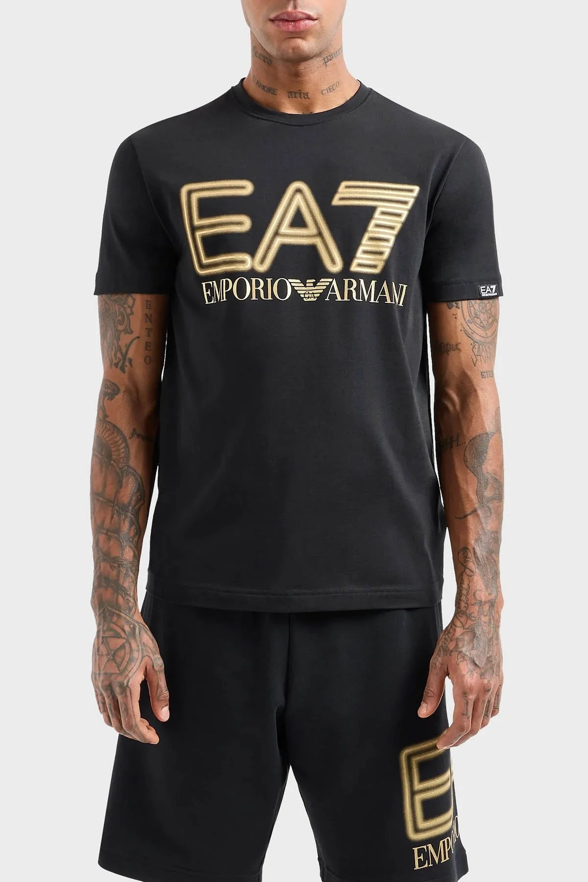 EA7 Streç Pamuklu Slim Fit Bisiklet Yaka Erkek T Shirt 3DPT37 PJMUZ 0208 SİYAH - 1