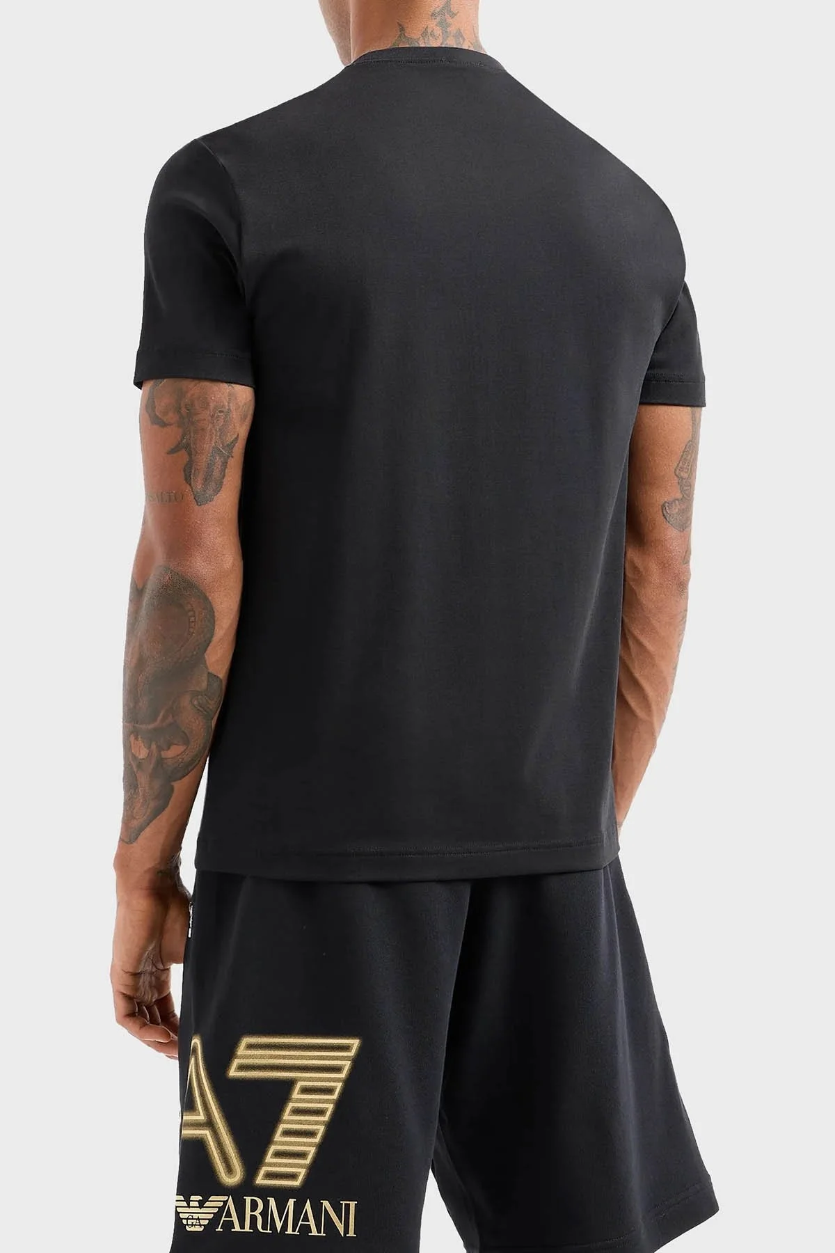 EA7 Streç Pamuklu Slim Fit Bisiklet Yaka Erkek T Shirt 3DPT37 PJMUZ 0208 SİYAH - 7