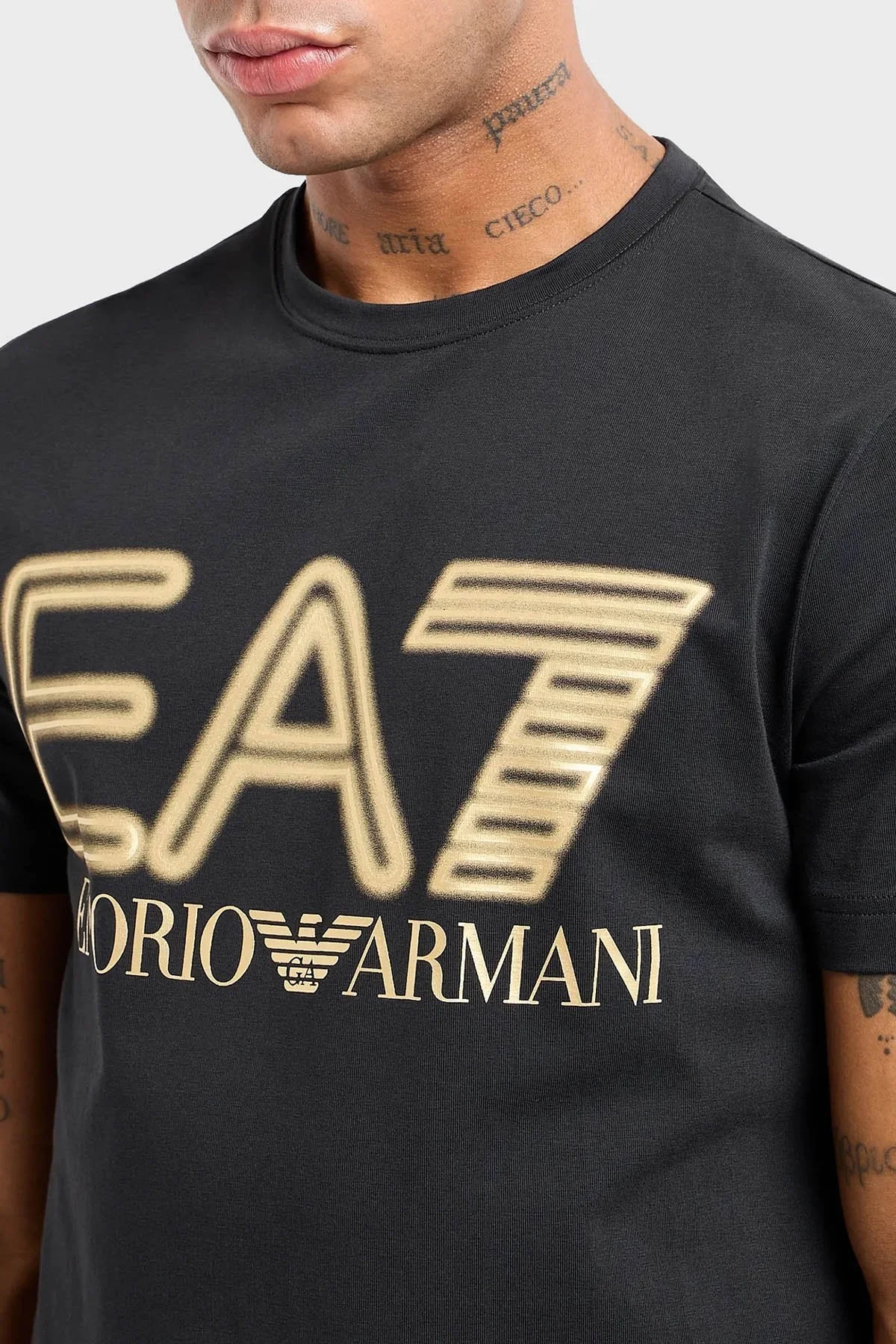 EA7 Streç Pamuklu Slim Fit Bisiklet Yaka Erkek T Shirt 3DPT37 PJMUZ 0208 SİYAH - 8