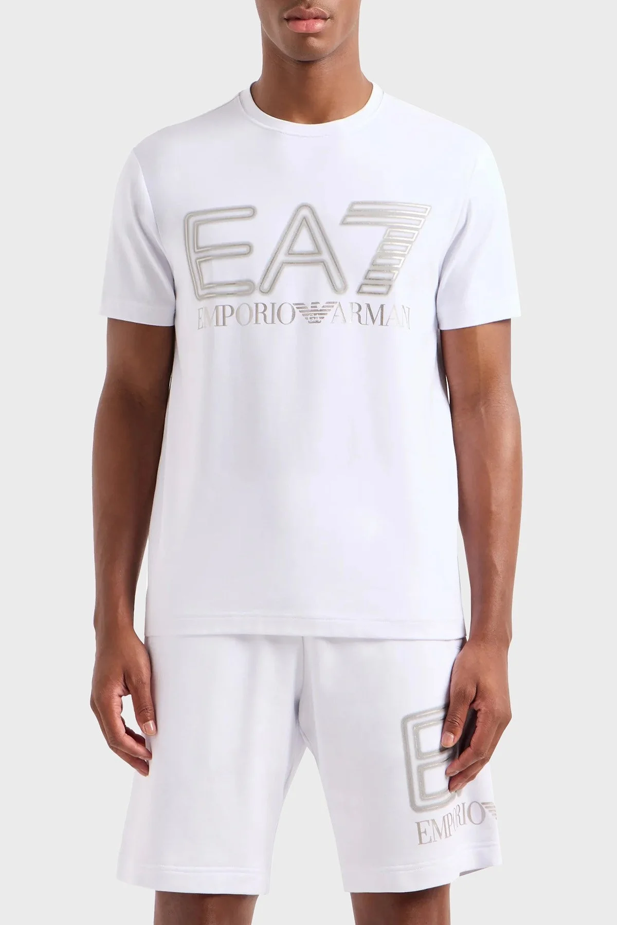 EA7 Streç Pamuklu Slim Fit Bisiklet Yaka Erkek T Shirt 3DPT37 PJMUZ 1100 BEYAZ - 1