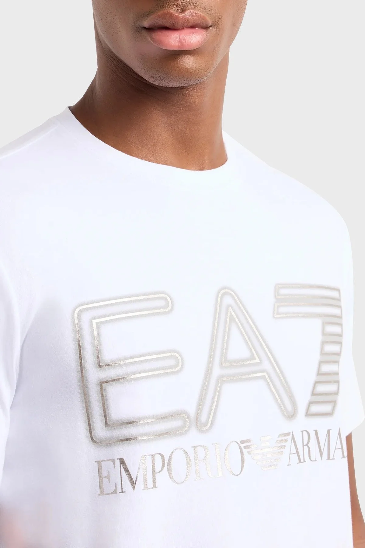 EA7 Streç Pamuklu Slim Fit Bisiklet Yaka Erkek T Shirt 3DPT37 PJMUZ 1100 BEYAZ - 4