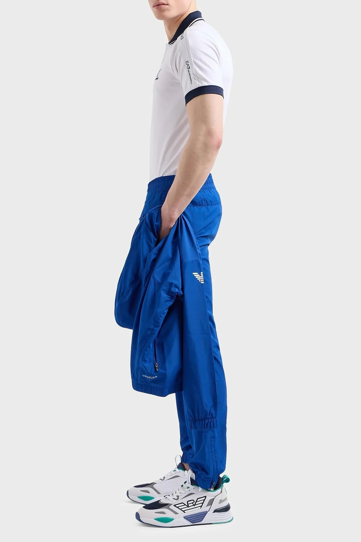 EA7 Streç Pamuklu Slim Fit Erkek Polo Yaka T Shirt 3DPF20 PJ03Z 1100 BEYAZ - 3