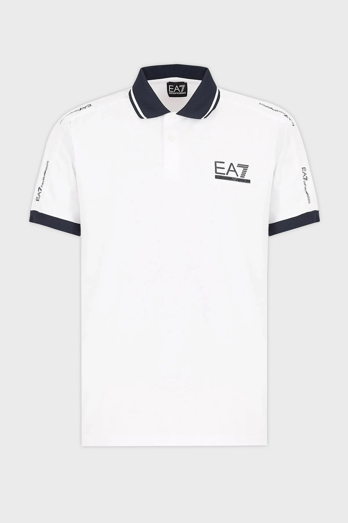 EA7 Streç Pamuklu Slim Fit Erkek Polo Yaka T Shirt 3DPF20 PJ03Z 1100 BEYAZ - 5