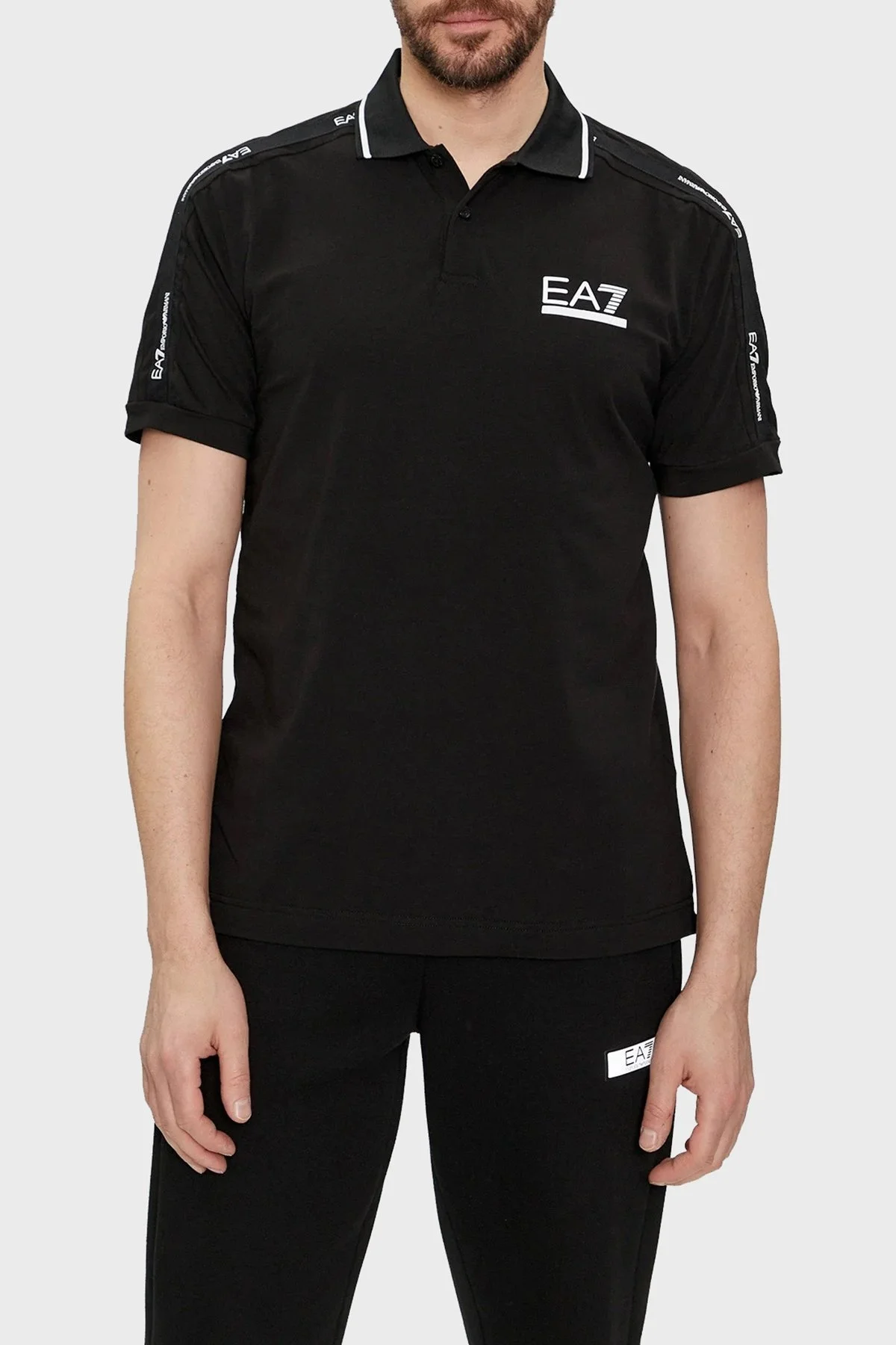 EA7 Streç Pamuklu Slim Fit Erkek Polo Yaka T Shirt 3DPF20 PJ03Z 1200 SİYAH - 1