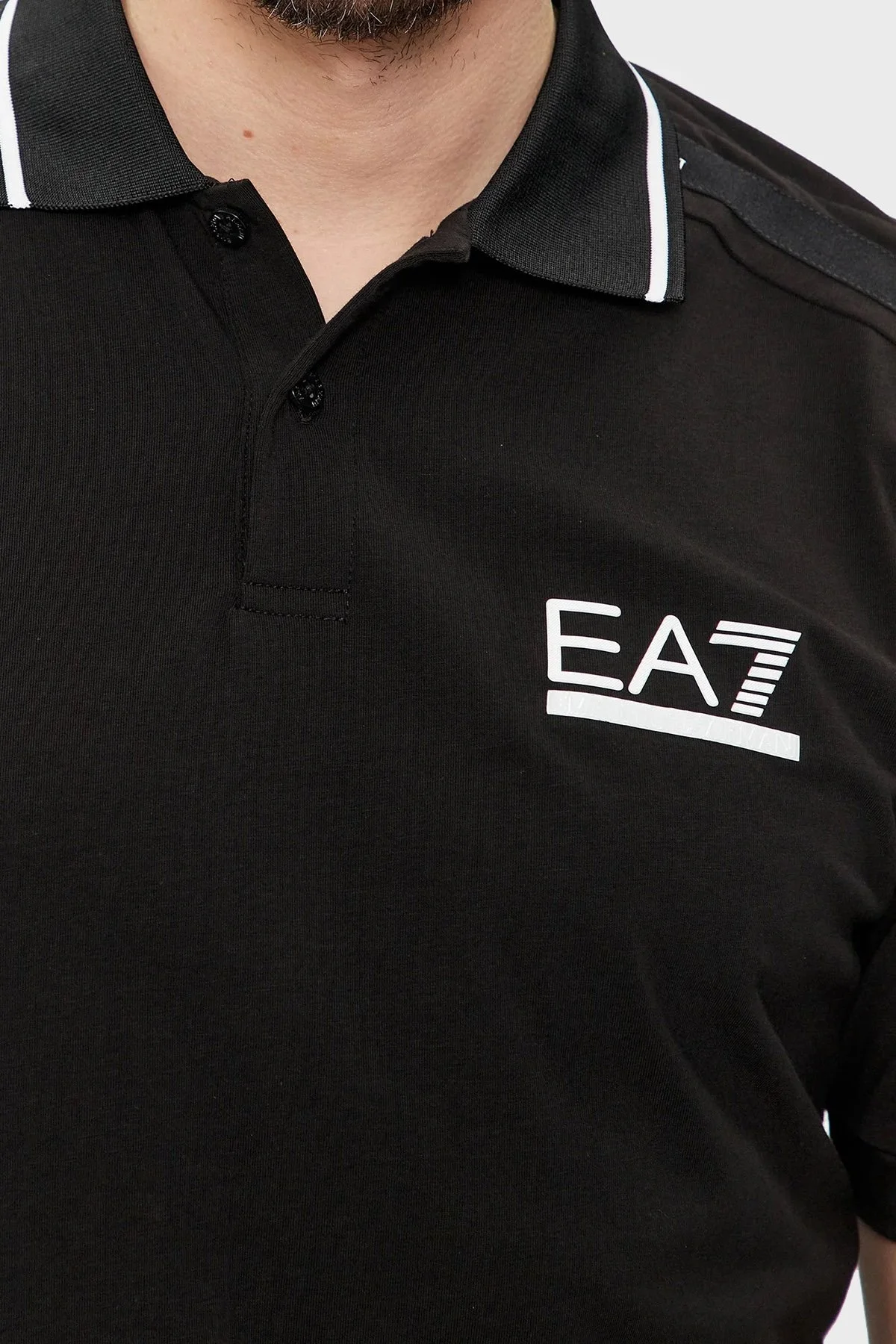 EA7 Streç Pamuklu Slim Fit Erkek Polo Yaka T Shirt 3DPF20 PJ03Z 1200 SİYAH - 4
