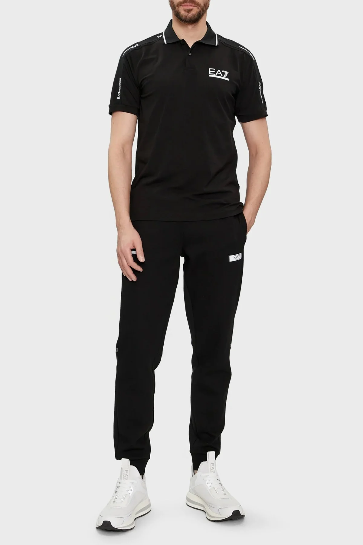 EA7 Streç Pamuklu Slim Fit Erkek Polo Yaka T Shirt 3DPF20 PJ03Z 1200 SİYAH - 2