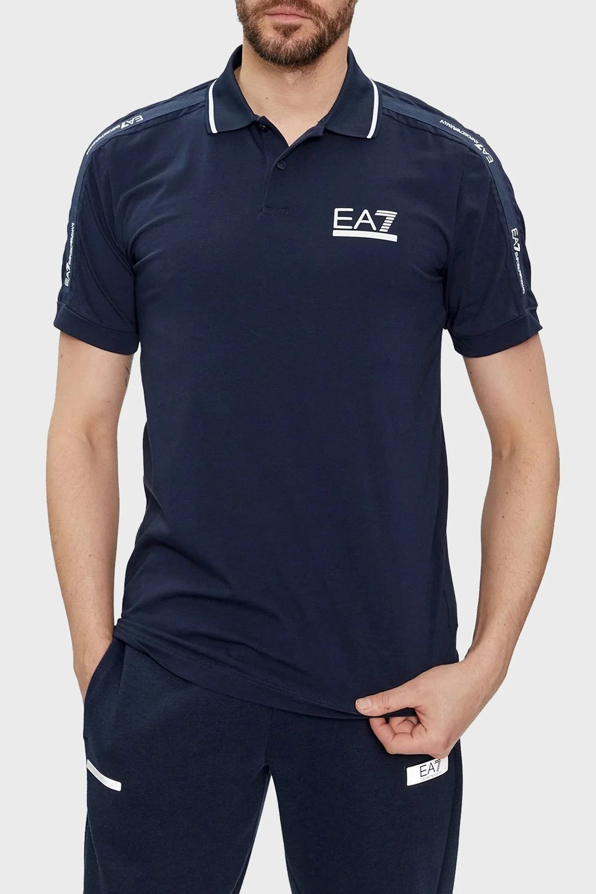 EA7 Streç Pamuklu Slim Fit Erkek Polo Yaka T Shirt 3DPF20 PJ03Z 1554 LACİVERT - 1