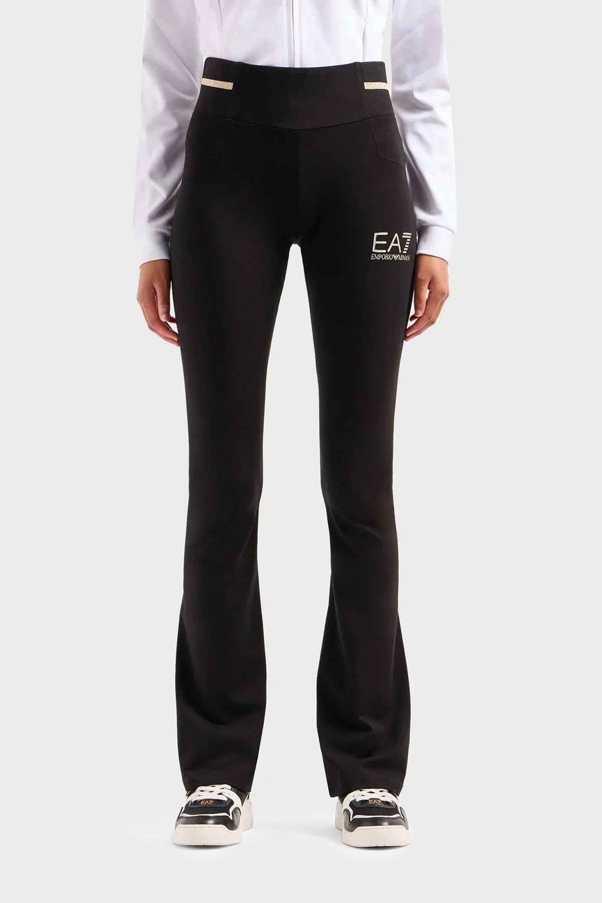 EA7 Streç Pamuklu Yüksek Bel Flare Fit Jarse Bayan Pantolon 8NTP68 TJ01Z 0200 SİYAH - 1
