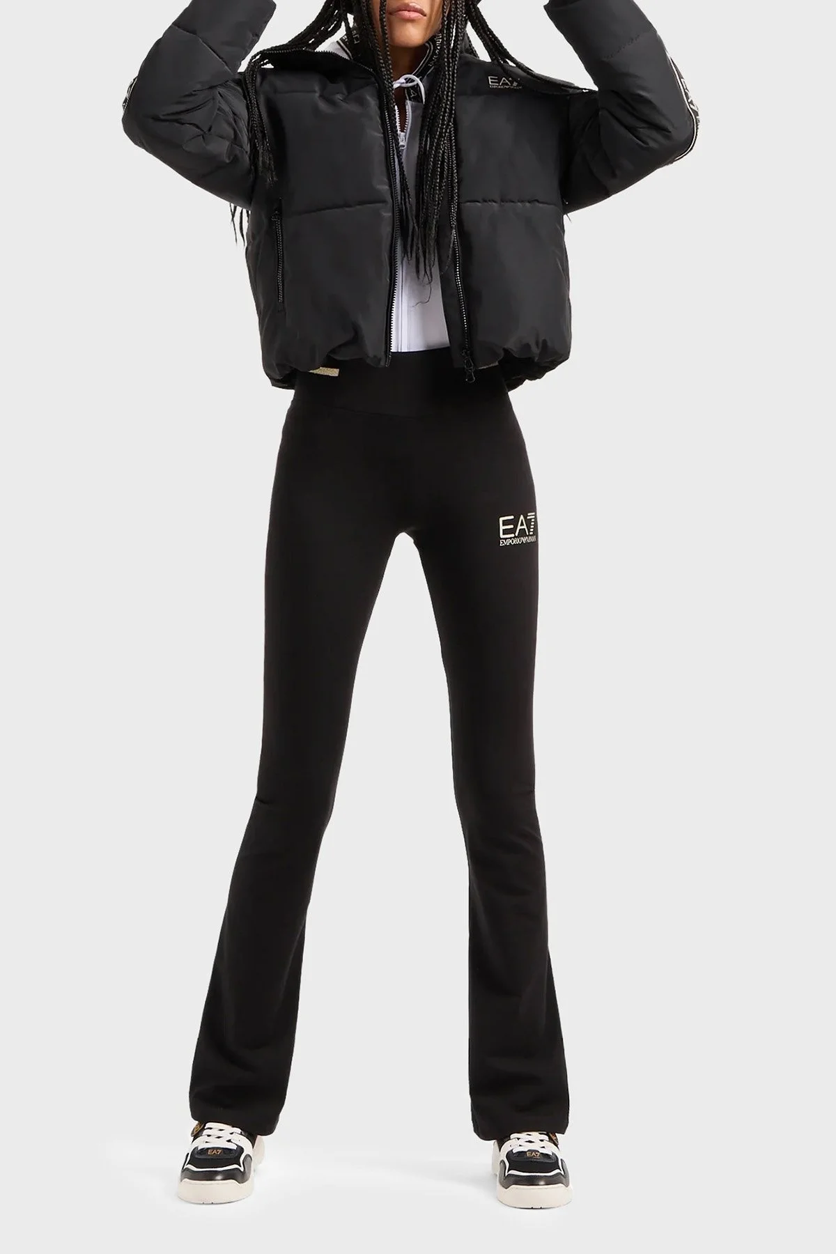 EA7 Streç Pamuklu Yüksek Bel Flare Fit Jarse Bayan Pantolon 8NTP68 TJ01Z 0200 SİYAH - 2