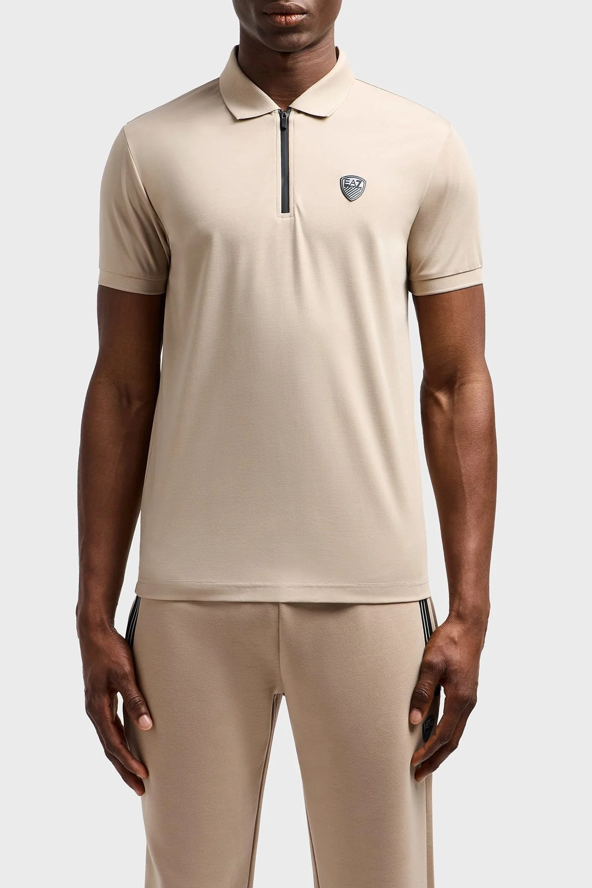 EA7 Streç Slim Fit Fermuarlı Erkek Polo Yaka T Shirt 8NPF13 PJRGZ U6155 BEJ - 1