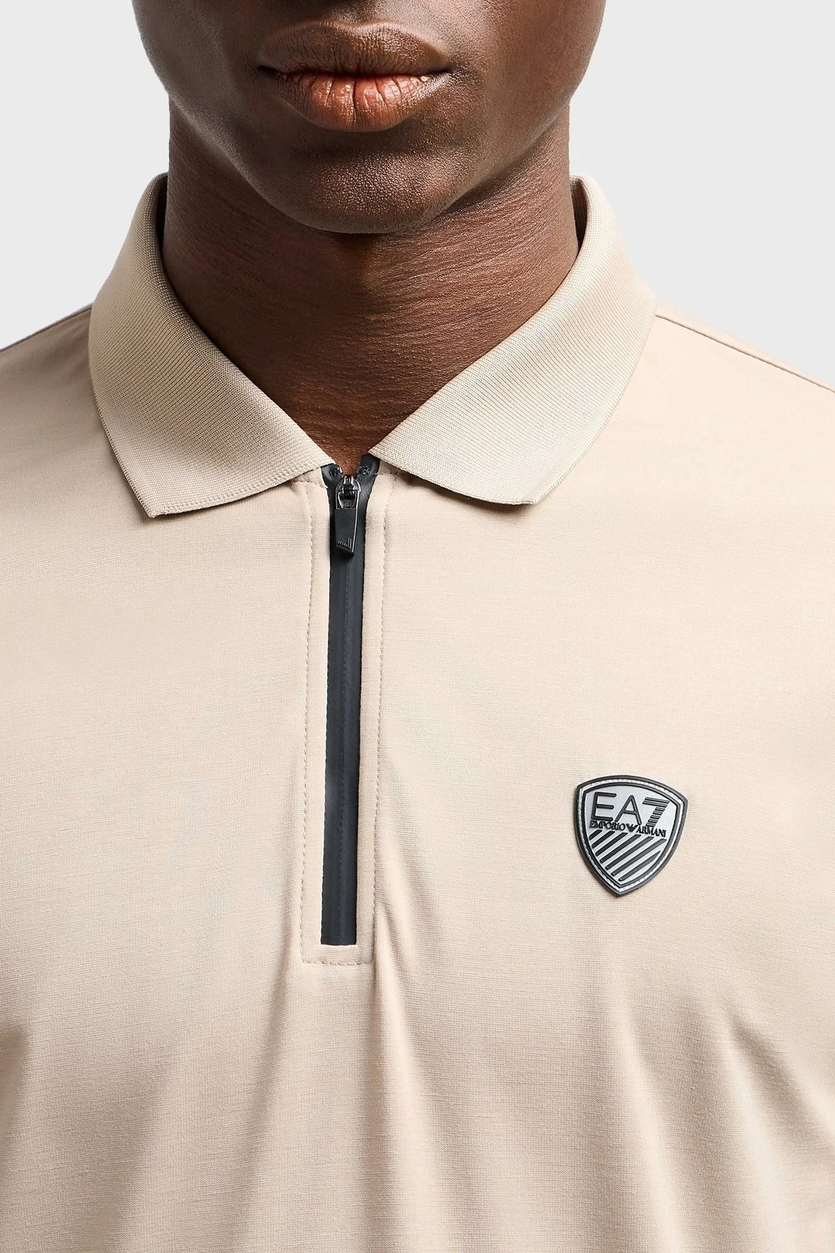 EA7 Streç Slim Fit Fermuarlı Erkek Polo Yaka T Shirt 8NPF13 PJRGZ U6155 BEJ - 4