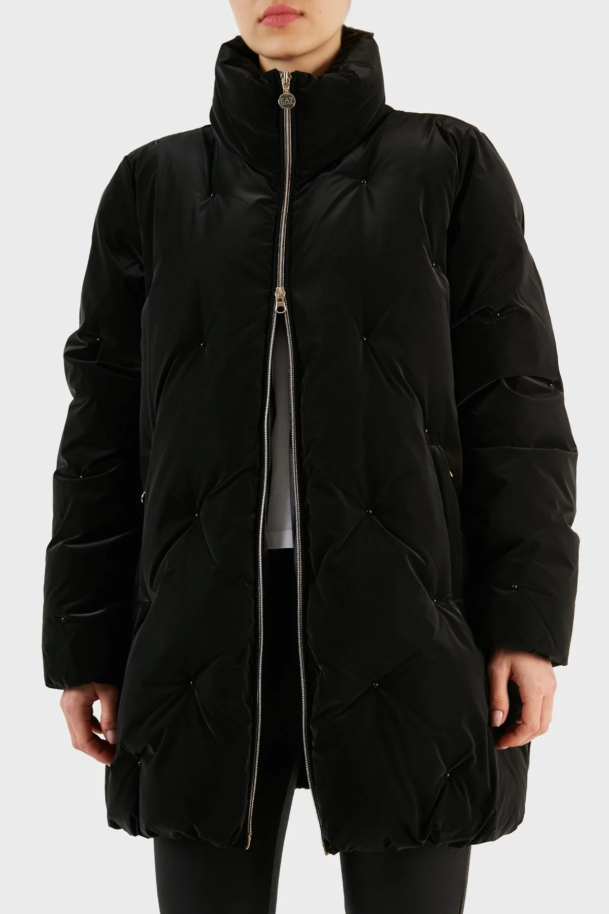 EA7 Taş Detaylı Fermuarlı Dik Yaka Regular Fit Uzun Bayan Mont 6RTK34 TNDMZ 1200 SİYAH - 3