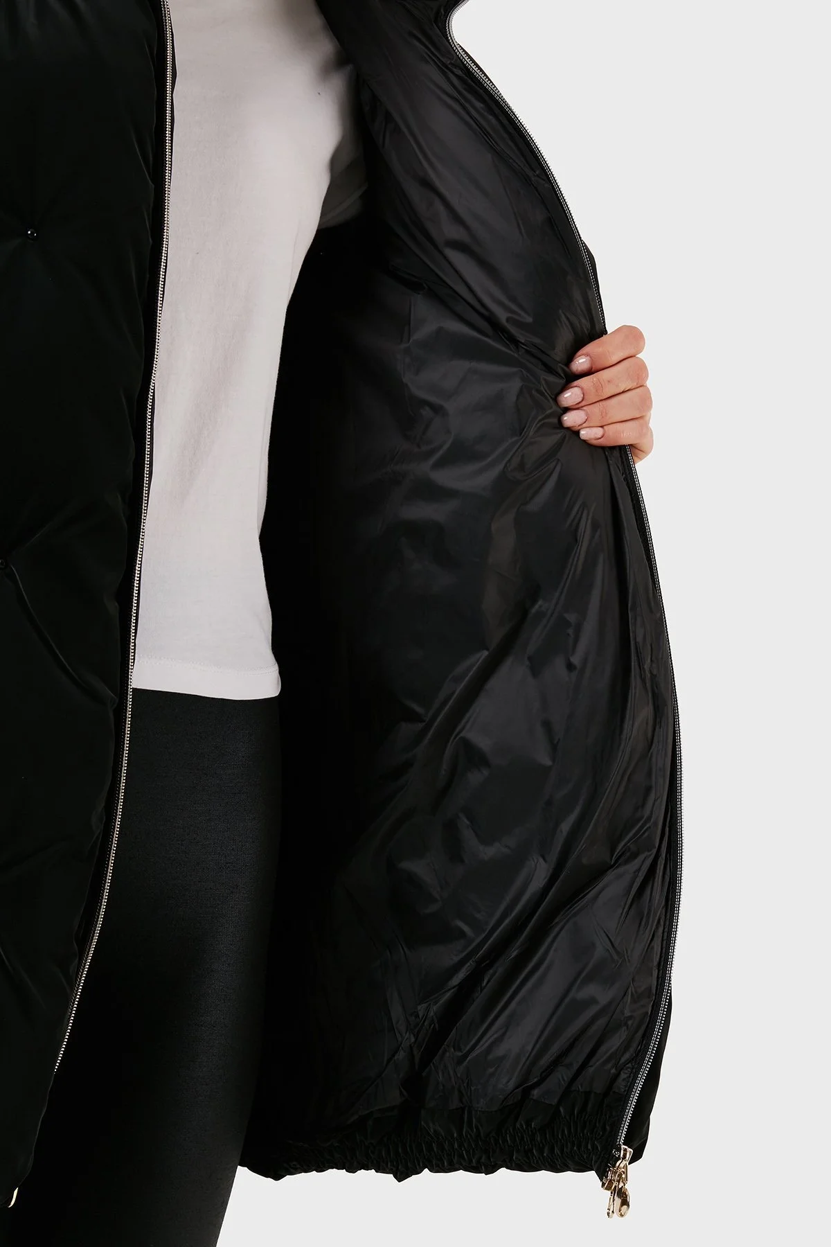 EA7 Taş Detaylı Fermuarlı Dik Yaka Regular Fit Uzun Bayan Mont 6RTK34 TNDMZ 1200 SİYAH - 5