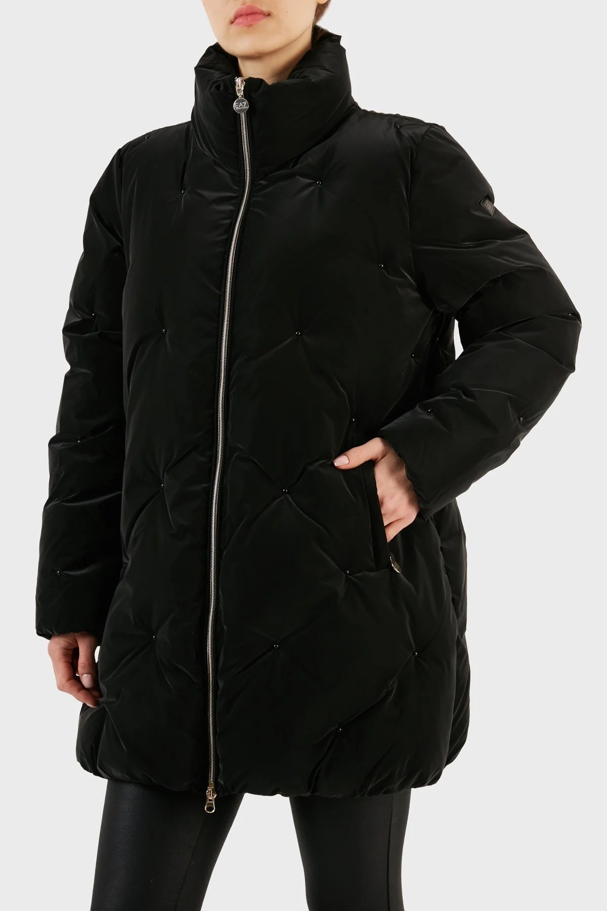 EA7 Taş Detaylı Fermuarlı Dik Yaka Regular Fit Uzun Bayan Mont 6RTK34 TNDMZ 1200 SİYAH - 6