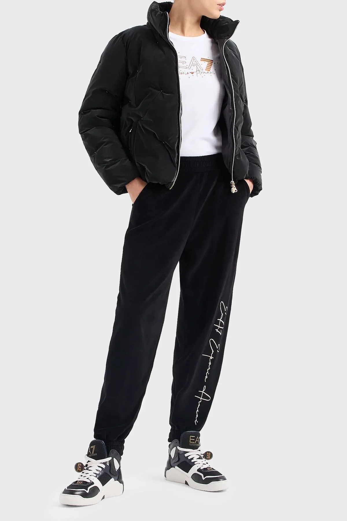 EA7 Gizli Kapüşonlu Dik Yaka Regular Fit Şişme Bayan Mont 6RTB34 TNDMZ 1200 SİYAH - 3