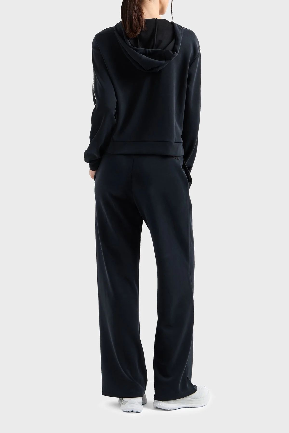 EA7 Taşlı Modal Karışımlı Regular Fit Normal Bel Bol Paça Kapüşonlu Bayan Eşofman Takımı 7W000119 AF12643 UC001 SİYAH - 3