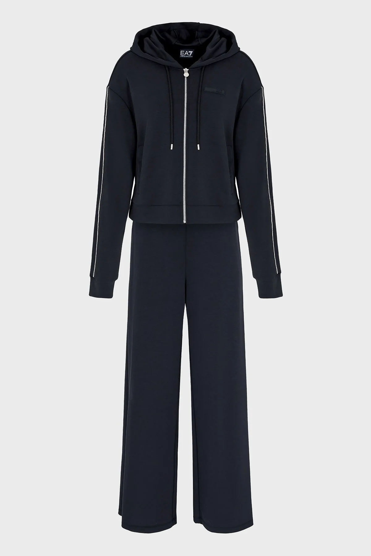 EA7 Taşlı Modal Karışımlı Regular Fit Normal Bel Bol Paça Kapüşonlu Bayan Eşofman Takımı 7W000119 AF12643 UC001 SİYAH - 6
