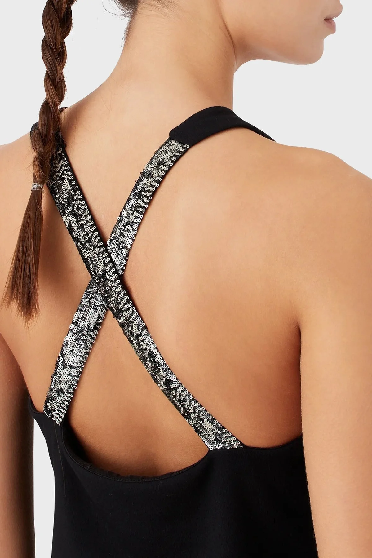 EA7 Vücuda Oturan Streç Yırtmaçlı Çapraz Sırt Detaylı Midi Bayan Elbise 3RTA57 TJLQZ 1200 SİYAH - 3