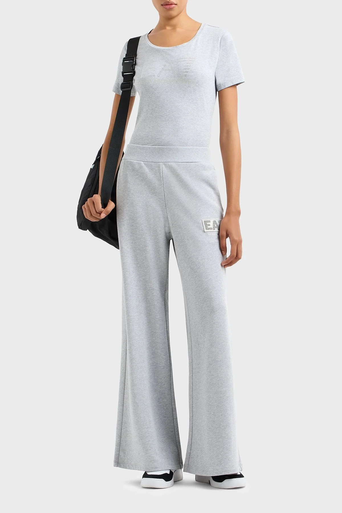 EA7 Wide Leg Normal Bel Bol Paça Logolu Bayan Pantolon 7W000179 AF12473 O8002 GRİ - 1