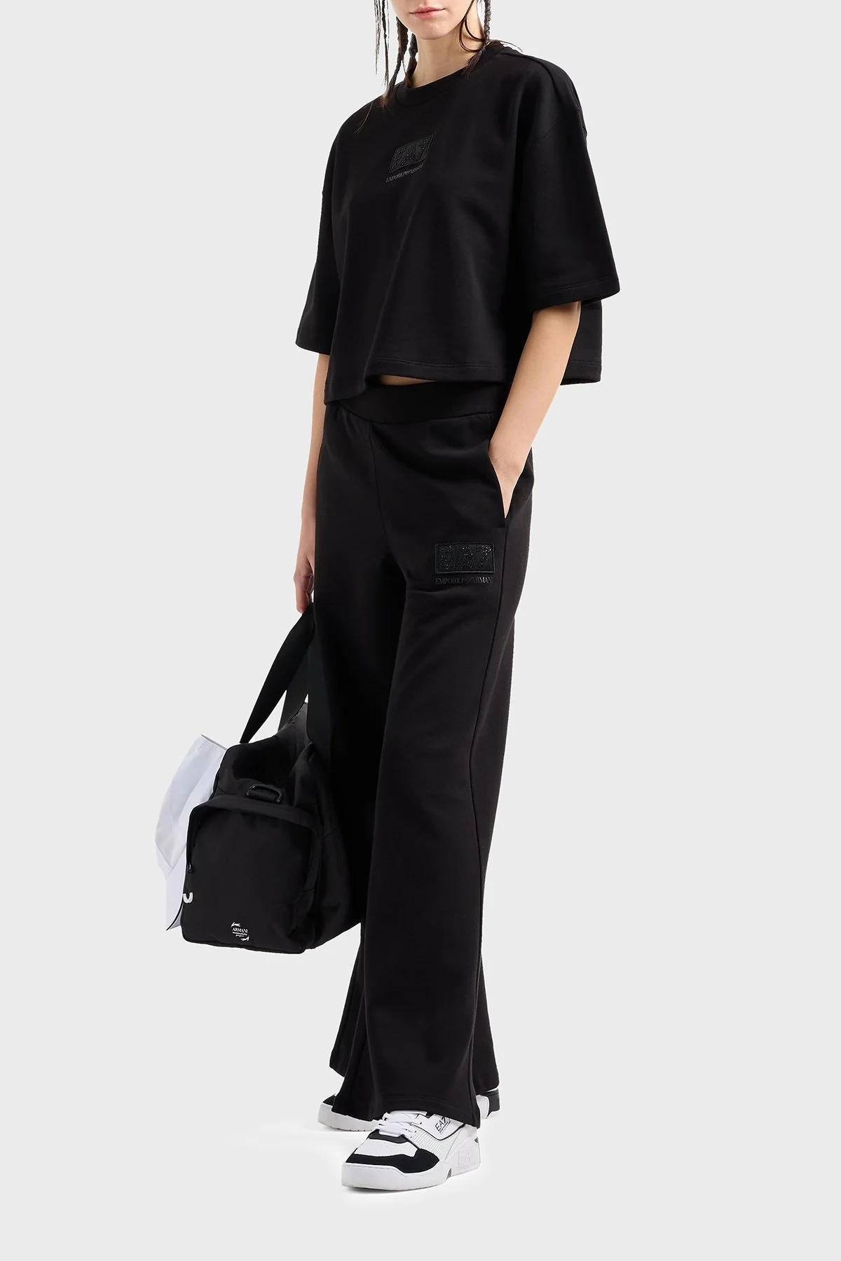 EA7 Wide Leg Normal Bel Bol Paça Logolu Bayan Pantolon 7W000179 AF12473 UC001 SİYAH - 2