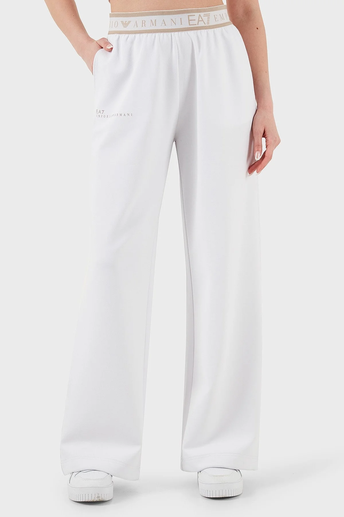 EA7 Wide Leg Yüksek Bel Bol Paça Logolu Bayan Pantolon 7W000281 AF12501 U0002 BEYAZ - 1