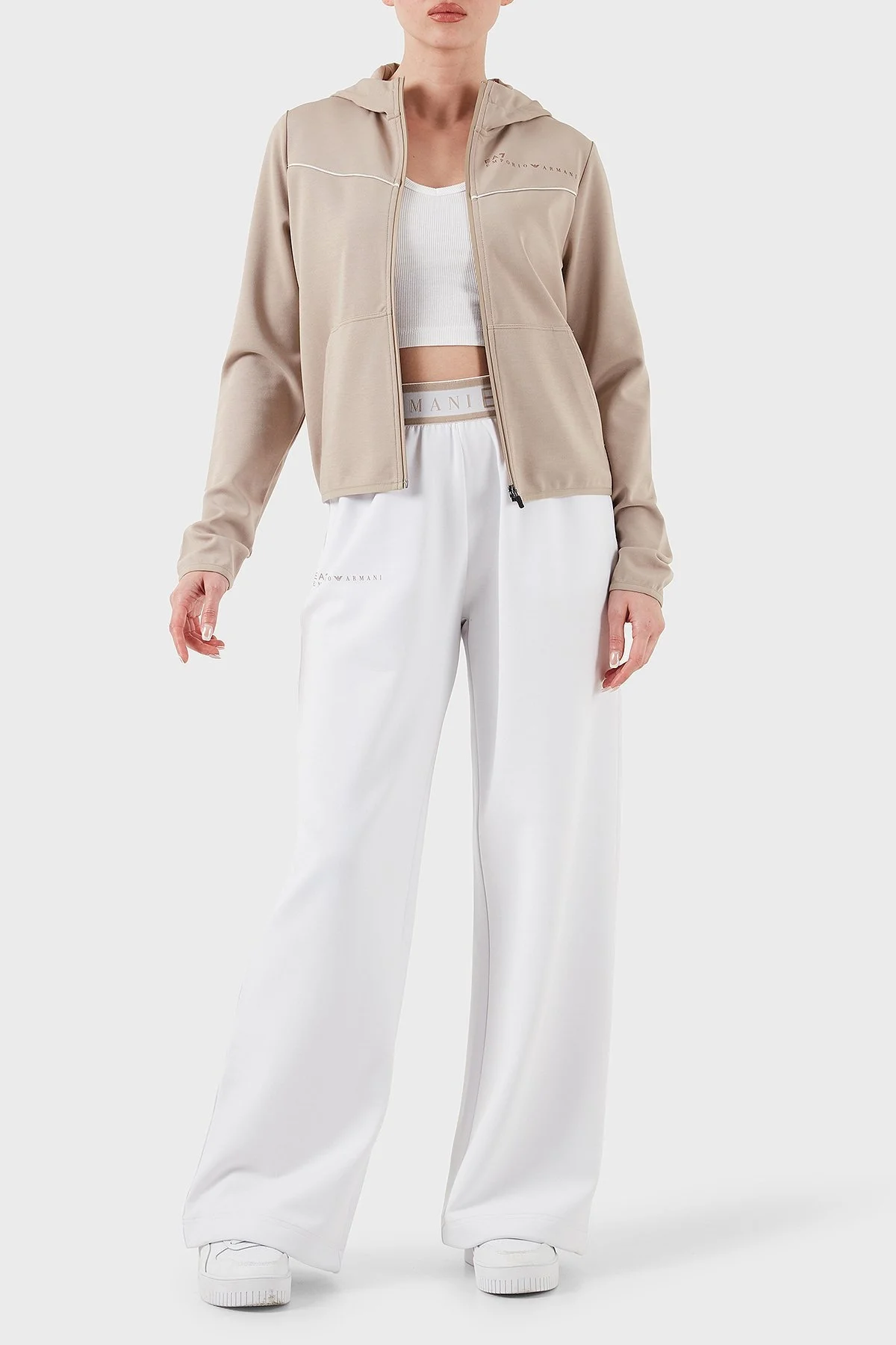 EA7 Wide Leg Yüksek Bel Bol Paça Logolu Bayan Pantolon 7W000281 AF12501 U0002 BEYAZ - 3